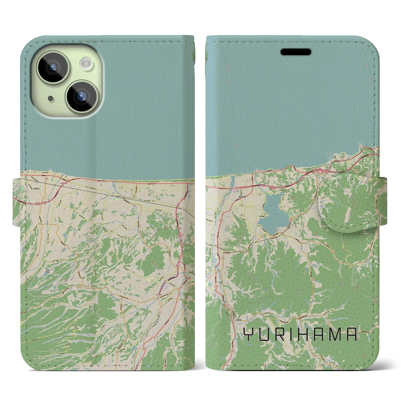 【湯梨浜(鳥取県)】地図柄iPhoneケース(手帳タイプ)ナチュラル・iPhone 15 用