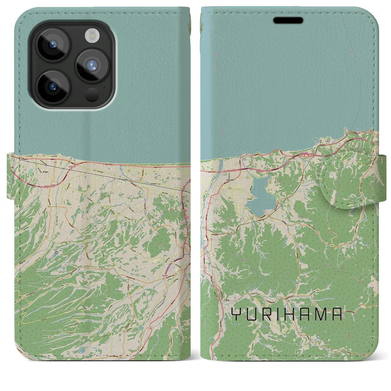 【湯梨浜(鳥取県)】地図柄iPhoneケース(手帳タイプ)ナチュラル・iPhone 15 Pro Max 用