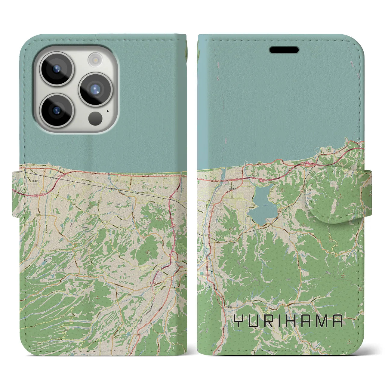 【湯梨浜(鳥取県)】地図柄iPhoneケース(手帳タイプ)ナチュラル・iPhone 15 Pro 用