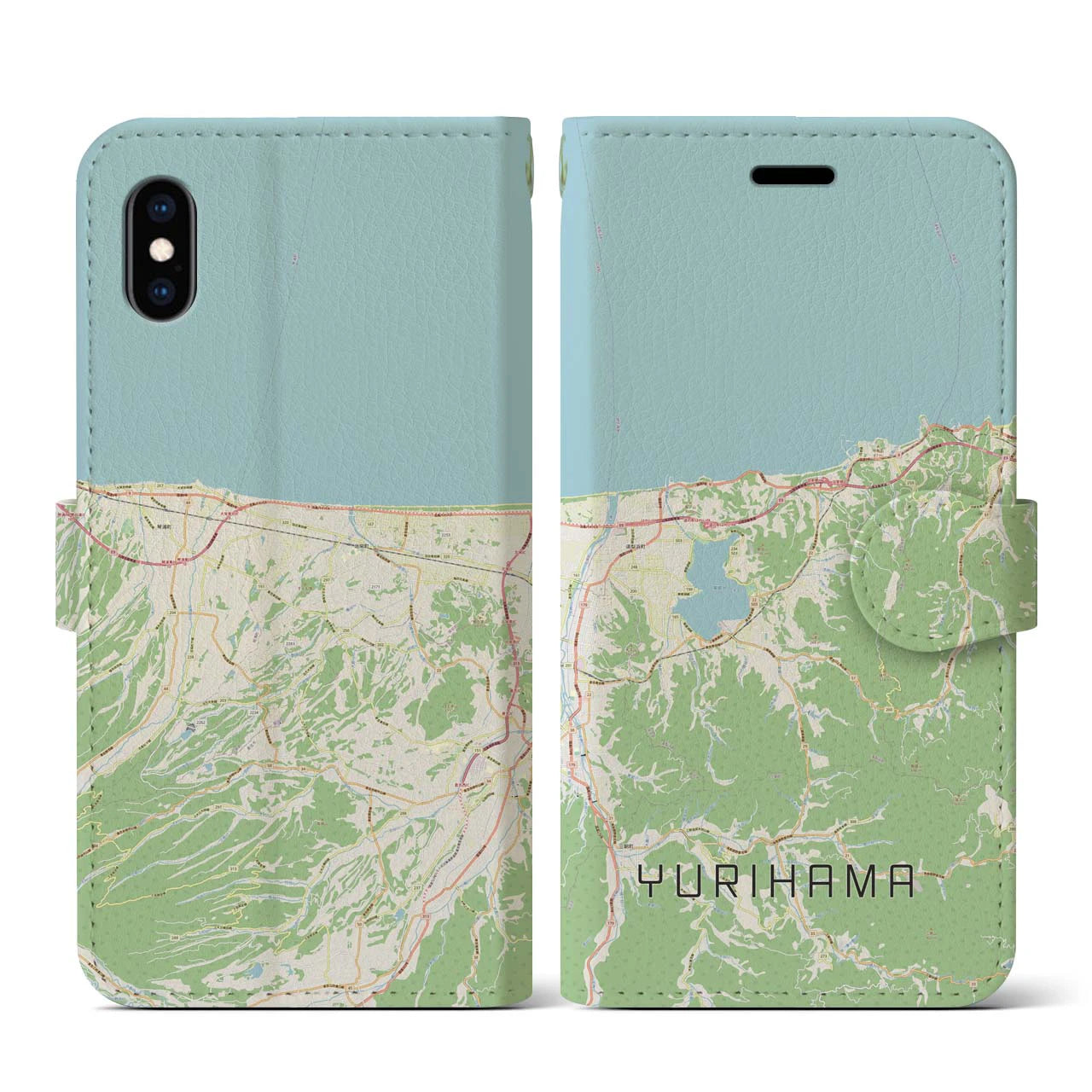 【湯梨浜(鳥取県)】地図柄iPhoneケース(手帳タイプ)ナチュラル・iPhone XS / X 用