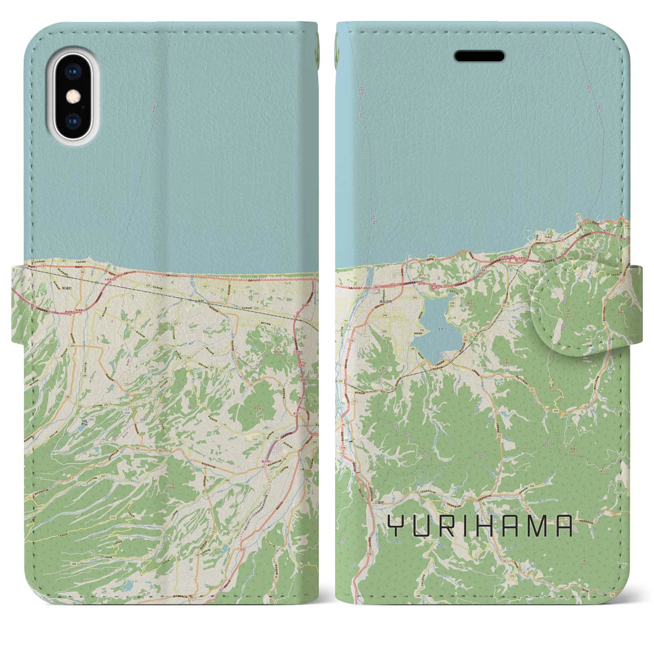【湯梨浜(鳥取県)】地図柄iPhoneケース(手帳タイプ)ナチュラル・iPhone XS Max 用