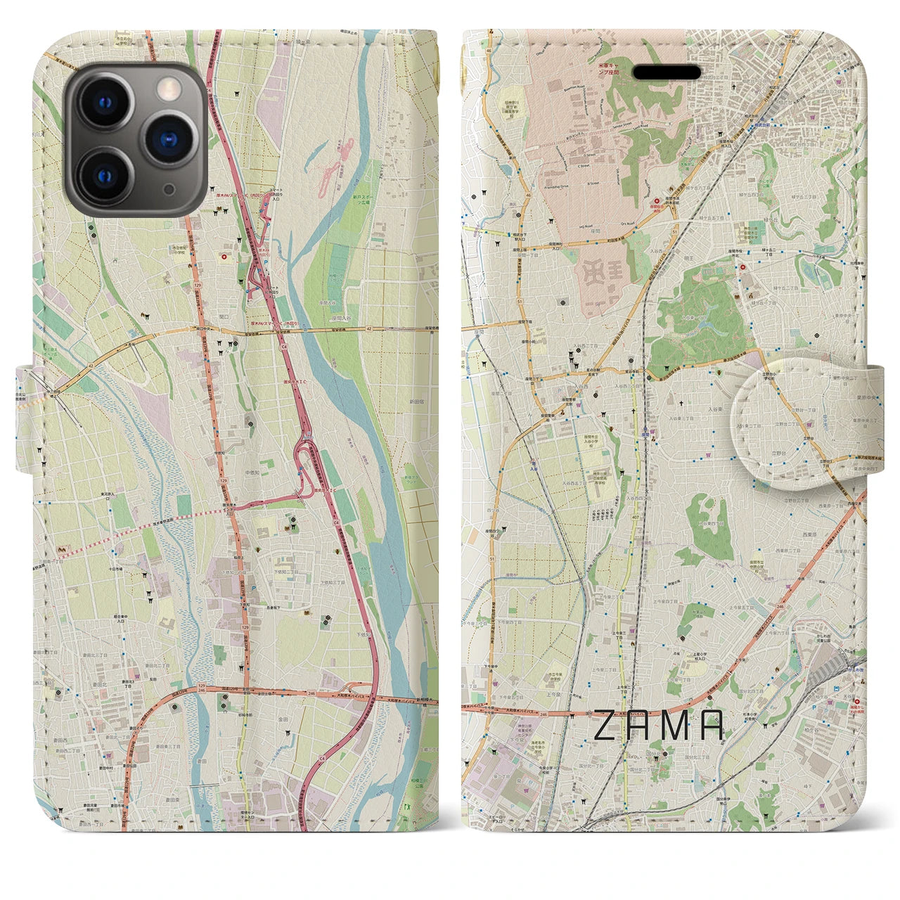 【座間(神奈川県)】地図柄iPhoneケース(手帳タイプ)ナチュラル・iPhone 11 Pro Max 用