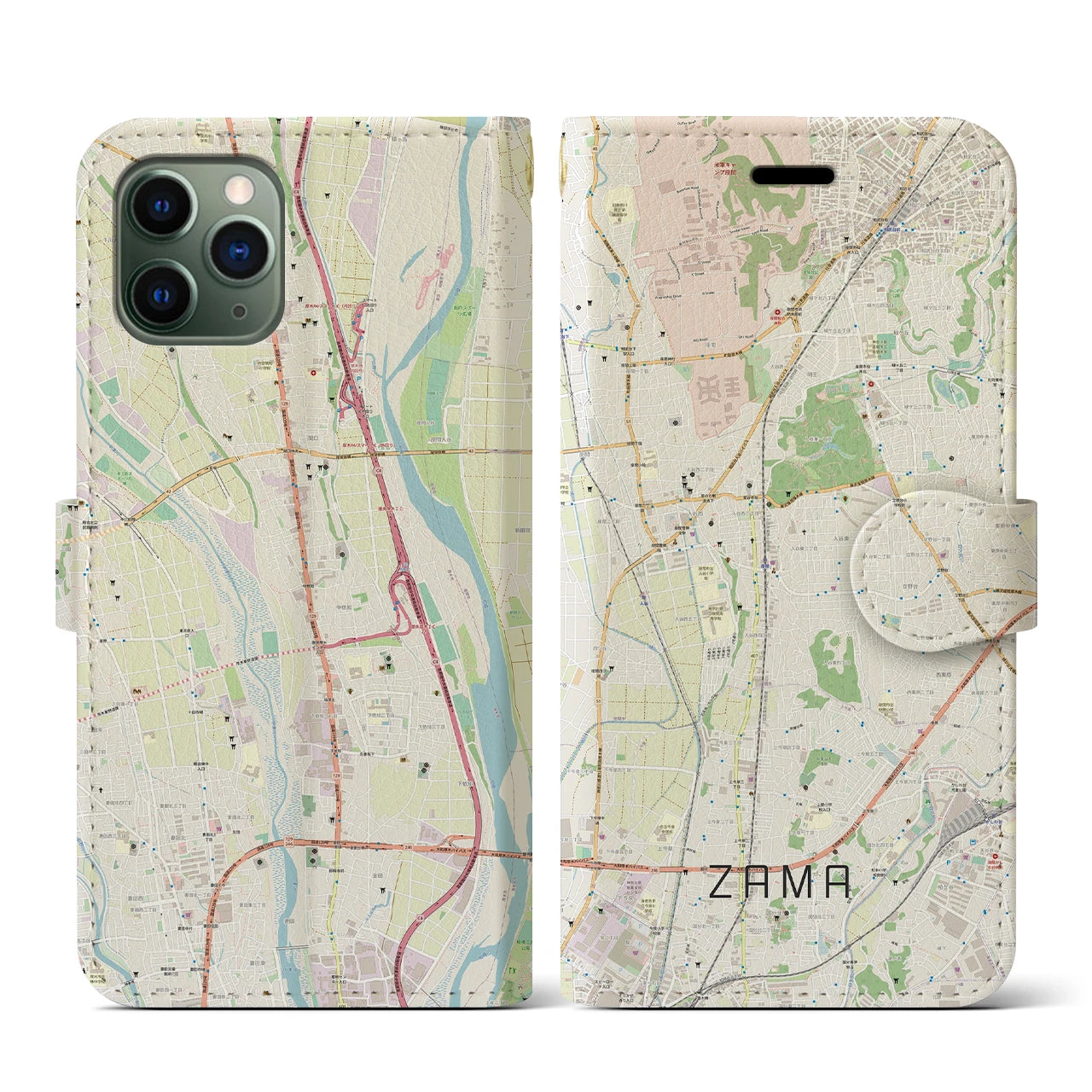 【座間(神奈川県)】地図柄iPhoneケース(手帳タイプ)ナチュラル・iPhone 11 Pro 用