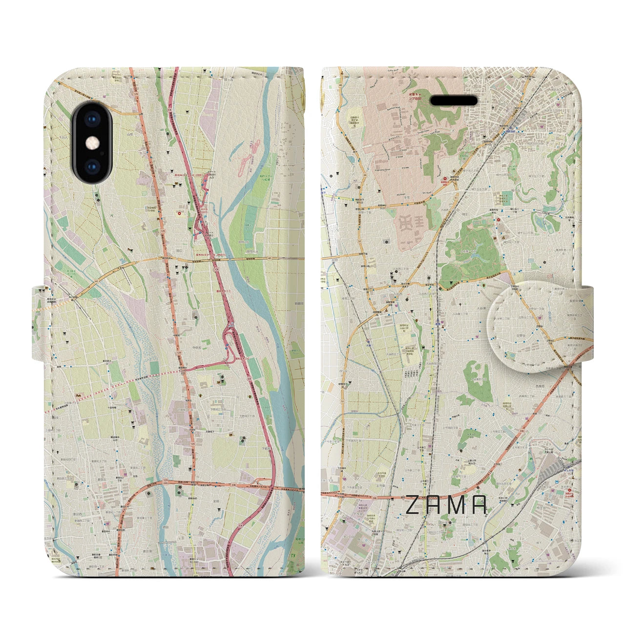 【座間(神奈川県)】地図柄iPhoneケース(手帳タイプ)ナチュラル・iPhone XS / X 用