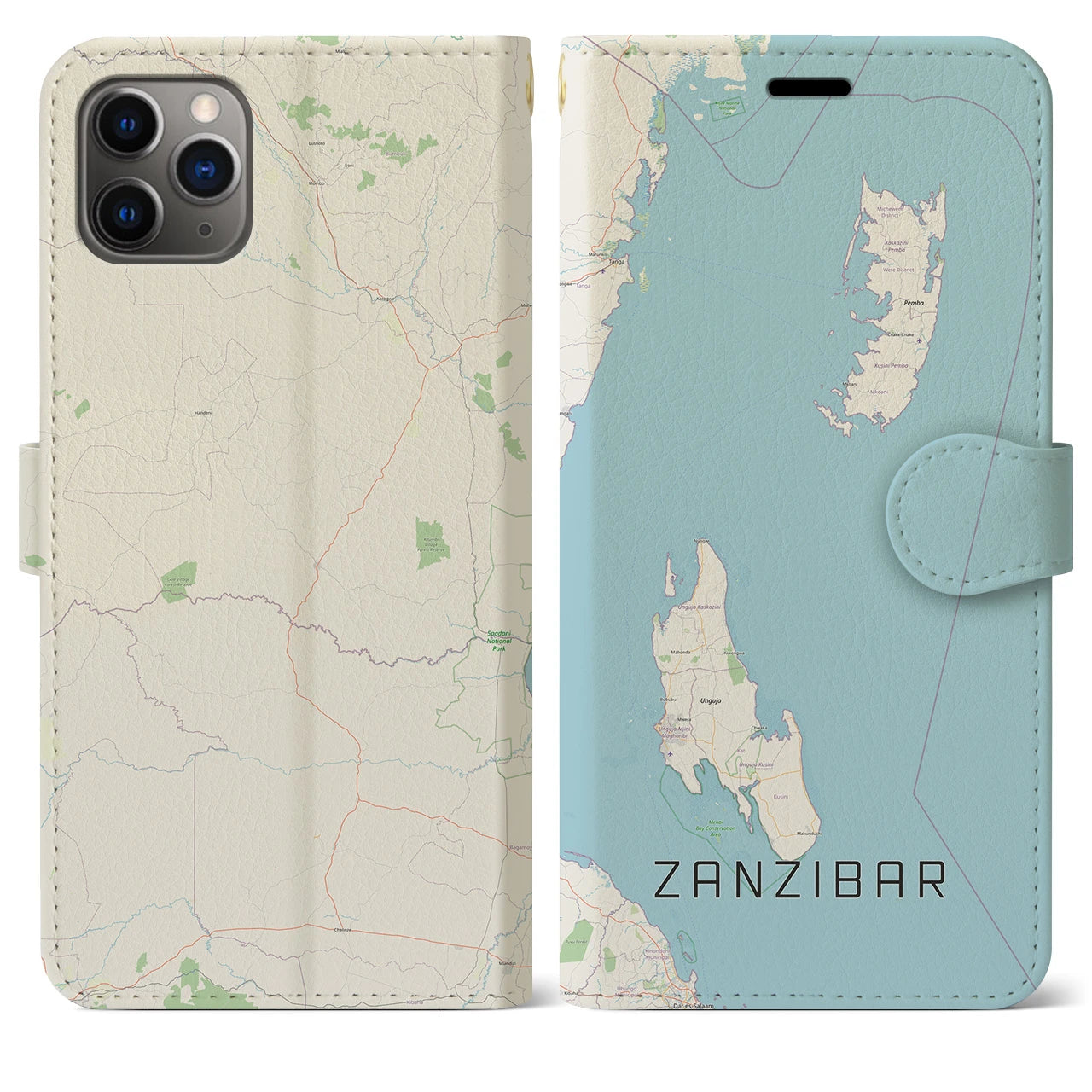 【ザンジバル(タンザニア)】地図柄iPhoneケース(手帳タイプ)ナチュラル・iPhone 11 Pro Max 用