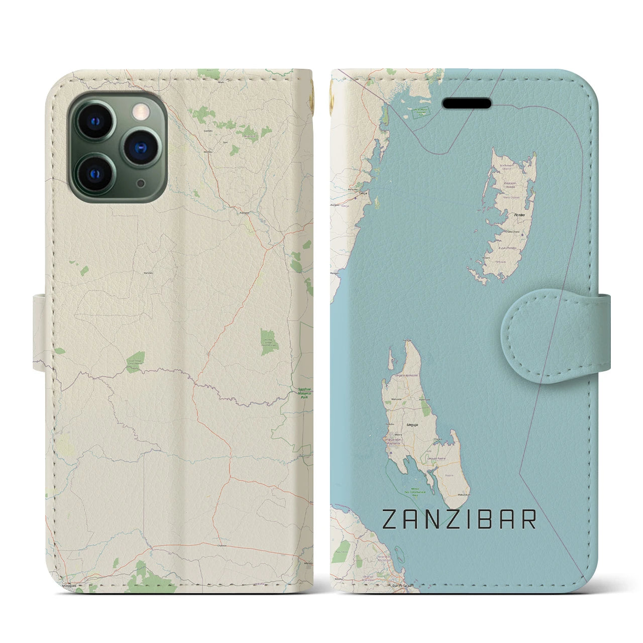 【ザンジバル(タンザニア)】地図柄iPhoneケース(手帳タイプ)ナチュラル・iPhone 11 Pro 用