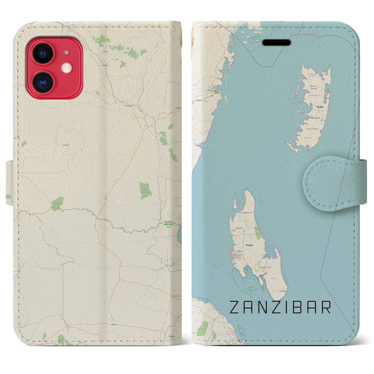 【ザンジバル(タンザニア)】地図柄iPhoneケース(手帳タイプ)ナチュラル・iPhone 11 用