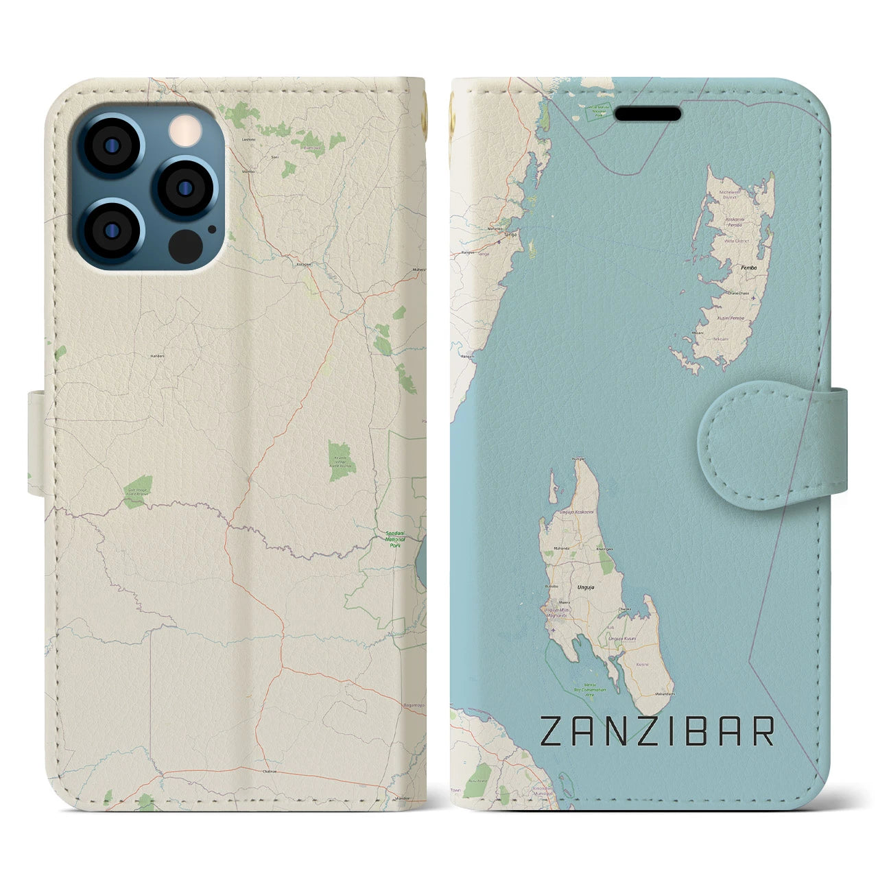 【ザンジバル(タンザニア)】地図柄iPhoneケース(手帳タイプ)ナチュラル・iPhone 12 / 12 Pro 用