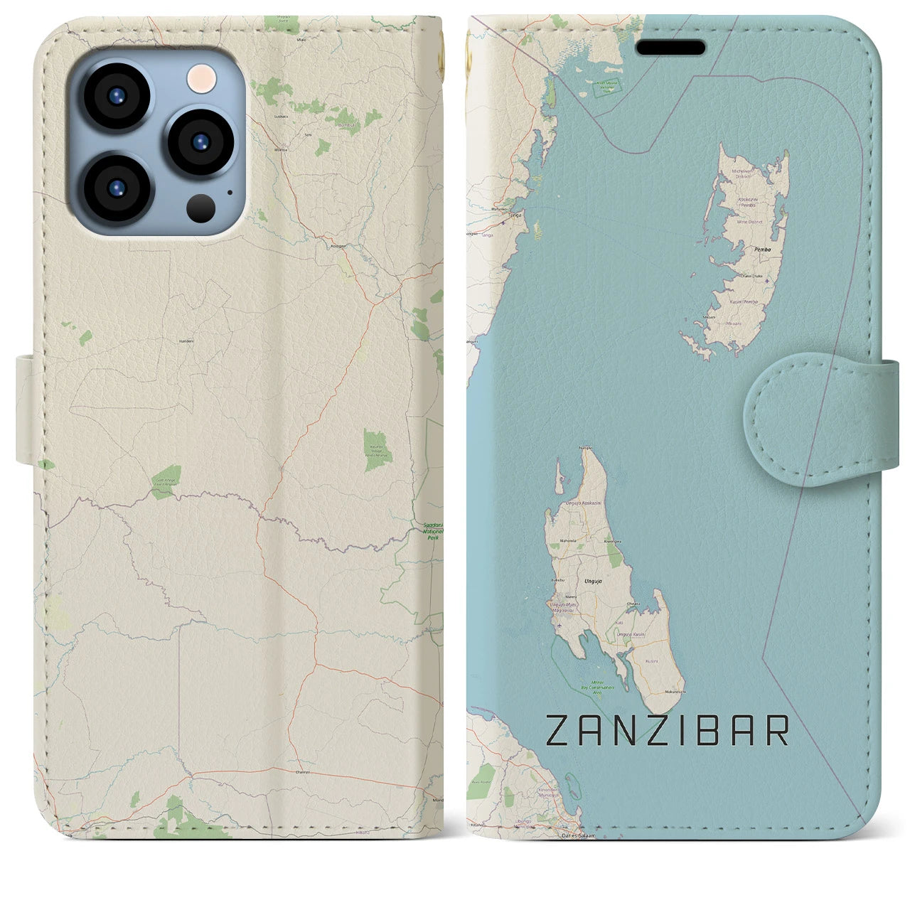 【ザンジバル(タンザニア)】地図柄iPhoneケース(手帳タイプ)ナチュラル・iPhone 13 Pro Max 用