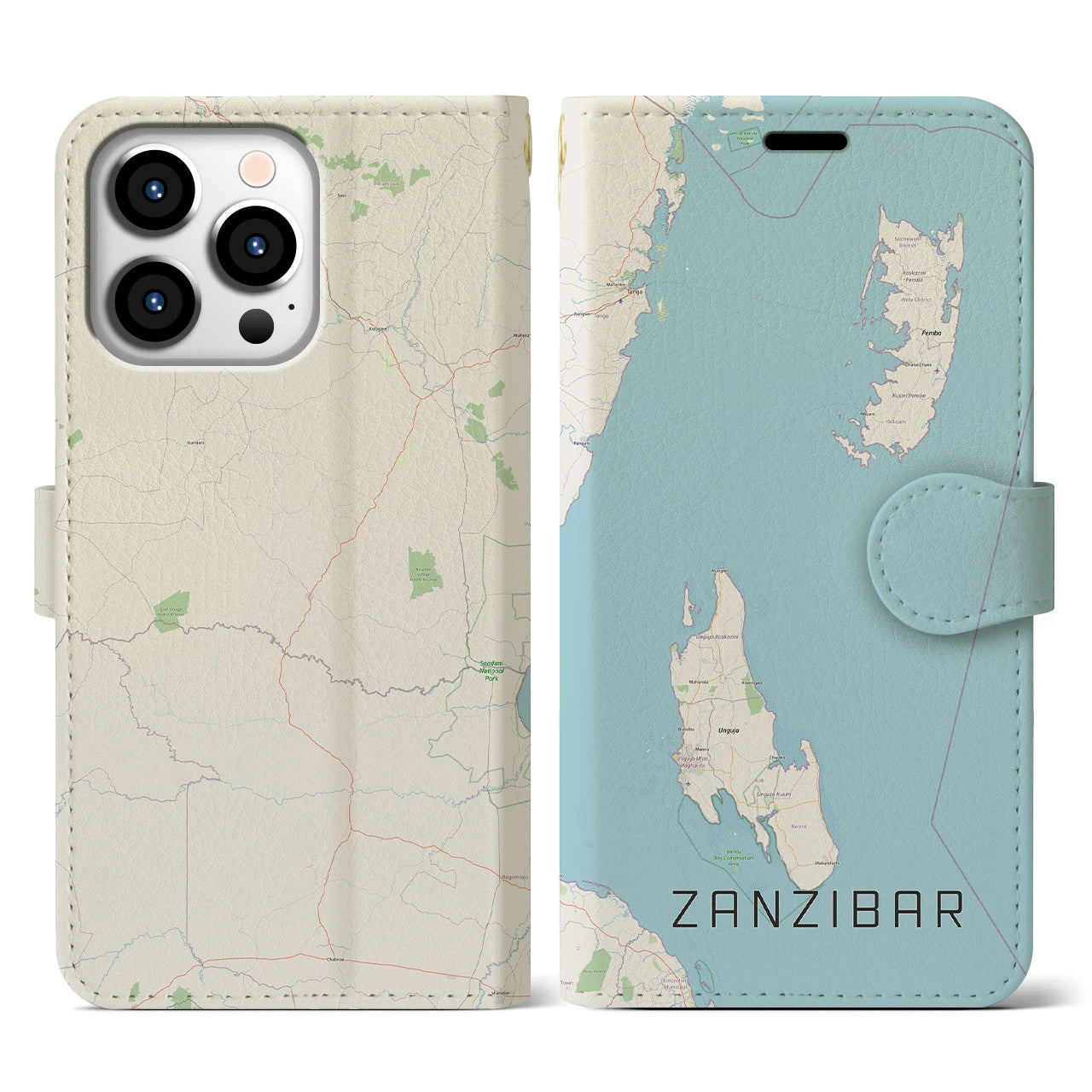 【ザンジバル(タンザニア)】地図柄iPhoneケース(手帳タイプ)ナチュラル・iPhone 13 Pro 用