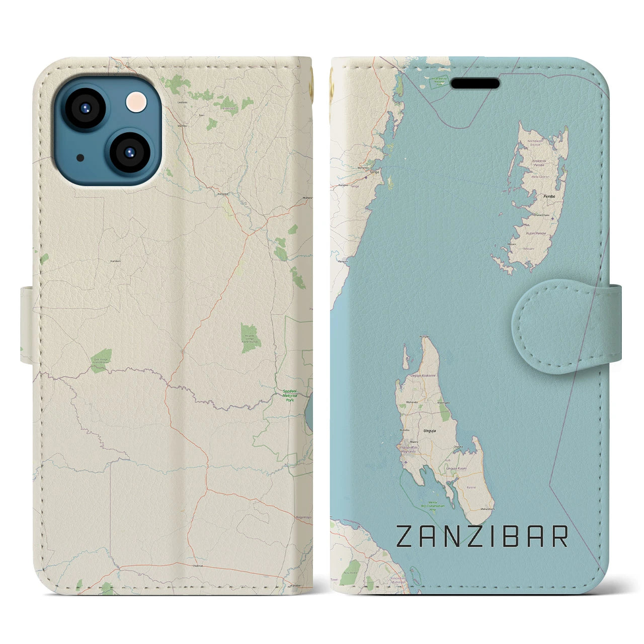 【ザンジバル(タンザニア)】地図柄iPhoneケース(手帳タイプ)ナチュラル・iPhone 13 用