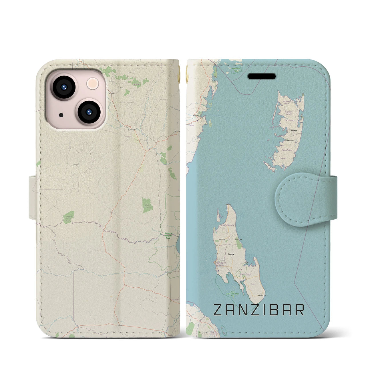 【ザンジバル(タンザニア)】地図柄iPhoneケース(手帳タイプ)ナチュラル・iPhone 13 mini 用