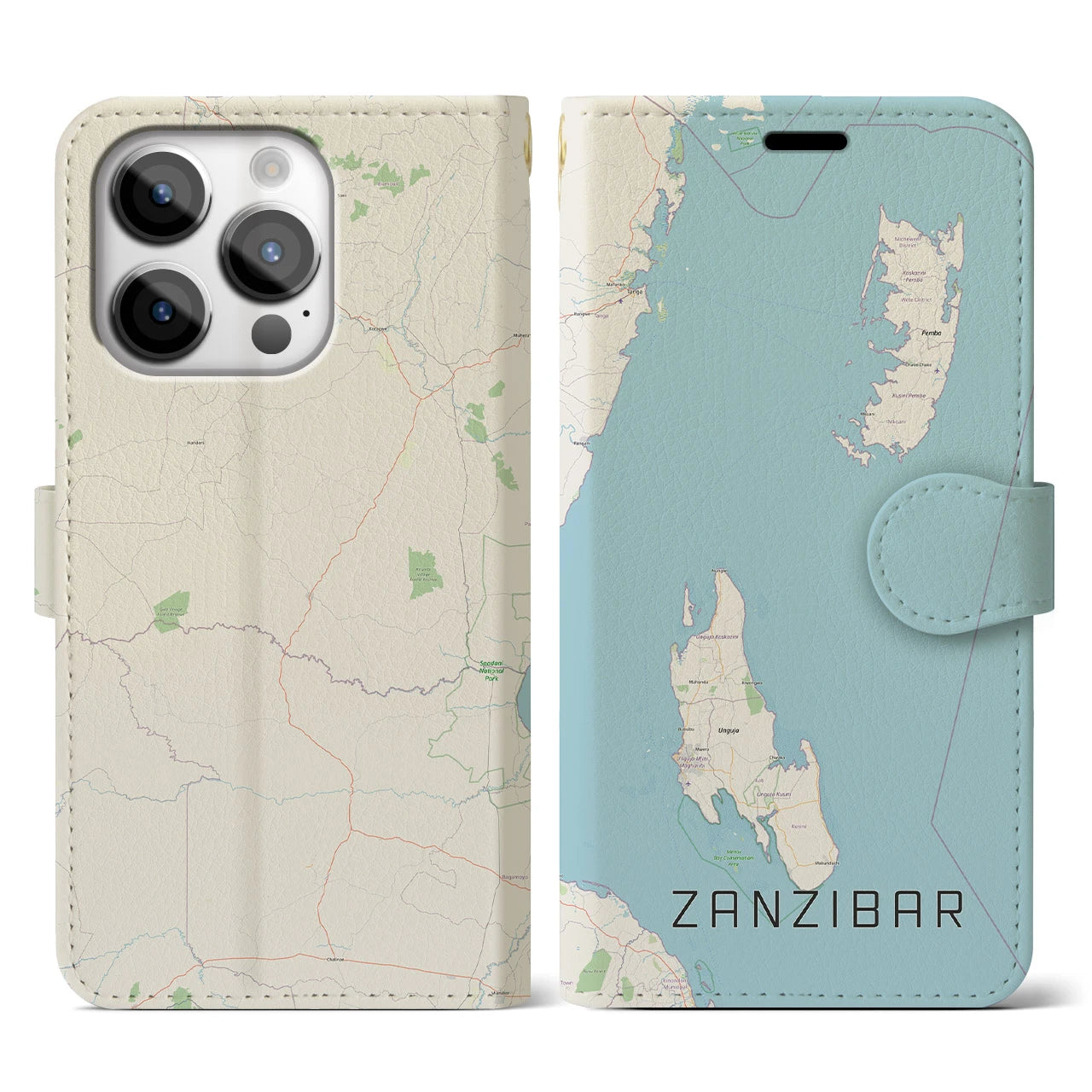 【ザンジバル(タンザニア)】地図柄iPhoneケース(手帳タイプ)ナチュラル・iPhone 14 Pro 用