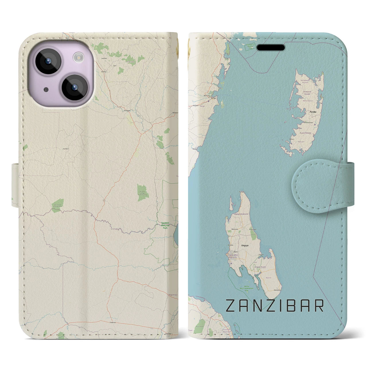 【ザンジバル(タンザニア)】地図柄iPhoneケース(手帳タイプ)ナチュラル・iPhone 14 用