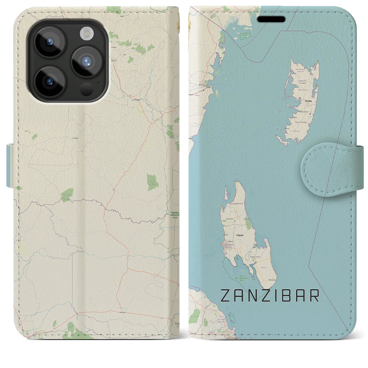 【ザンジバル(タンザニア)】地図柄iPhoneケース(手帳タイプ)ナチュラル・iPhone 15 Pro Max 用