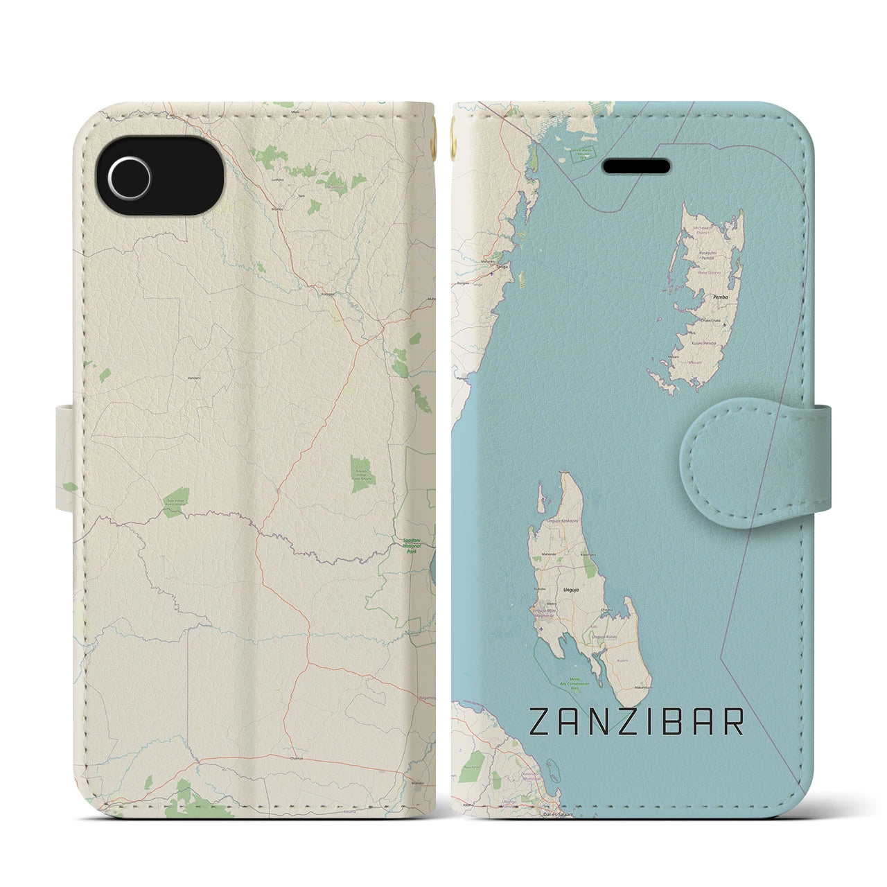 【ザンジバル(タンザニア)】地図柄iPhoneケース(手帳タイプ)ナチュラル・iPhone SE(第3 / 第2世代) / 8 / 7 / 6s / 6 用