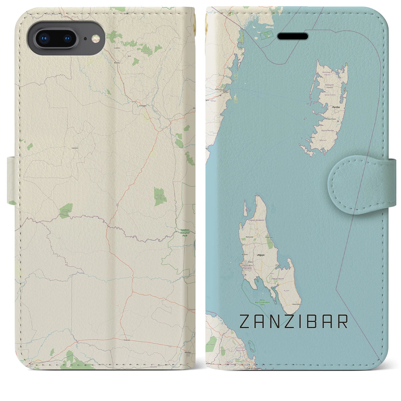 【ザンジバル(タンザニア)】地図柄iPhoneケース(手帳タイプ)ナチュラル・iPhone 8Plus /7Plus / 6sPlus / 6Plus 用