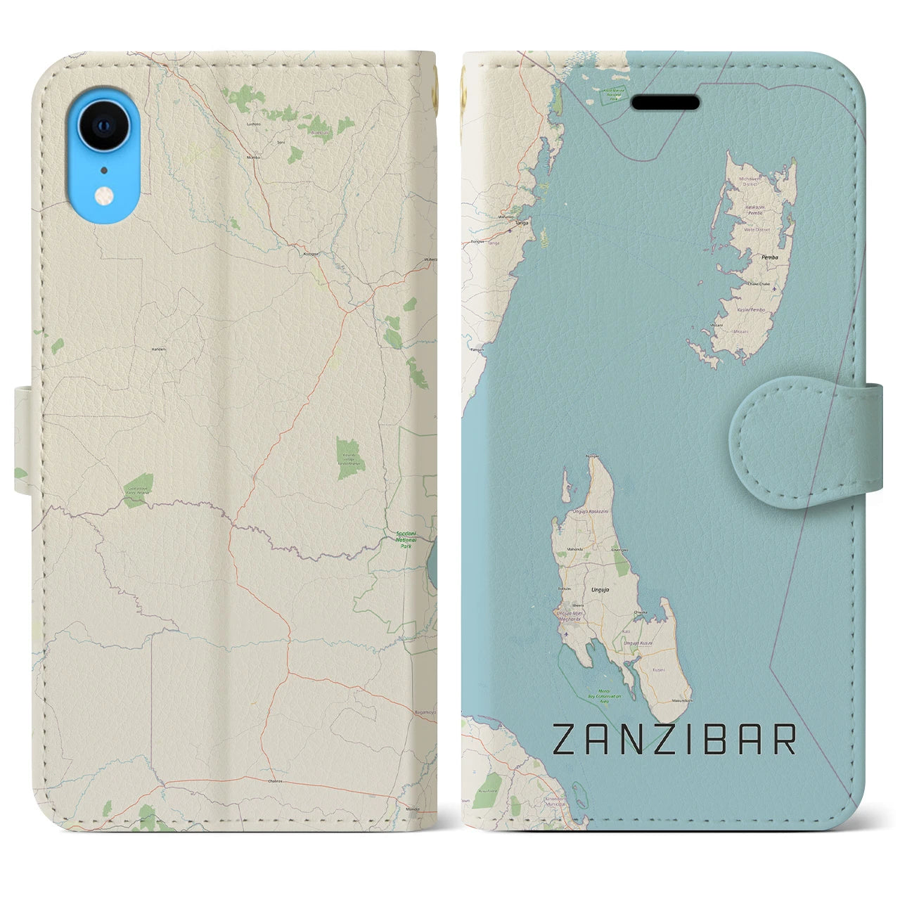 【ザンジバル(タンザニア)】地図柄iPhoneケース(手帳タイプ)ナチュラル・iPhone XR 用