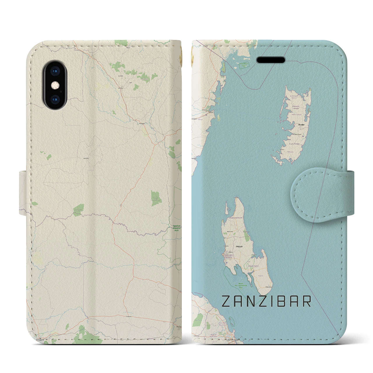 【ザンジバル(タンザニア)】地図柄iPhoneケース(手帳タイプ)ナチュラル・iPhone XS / X 用