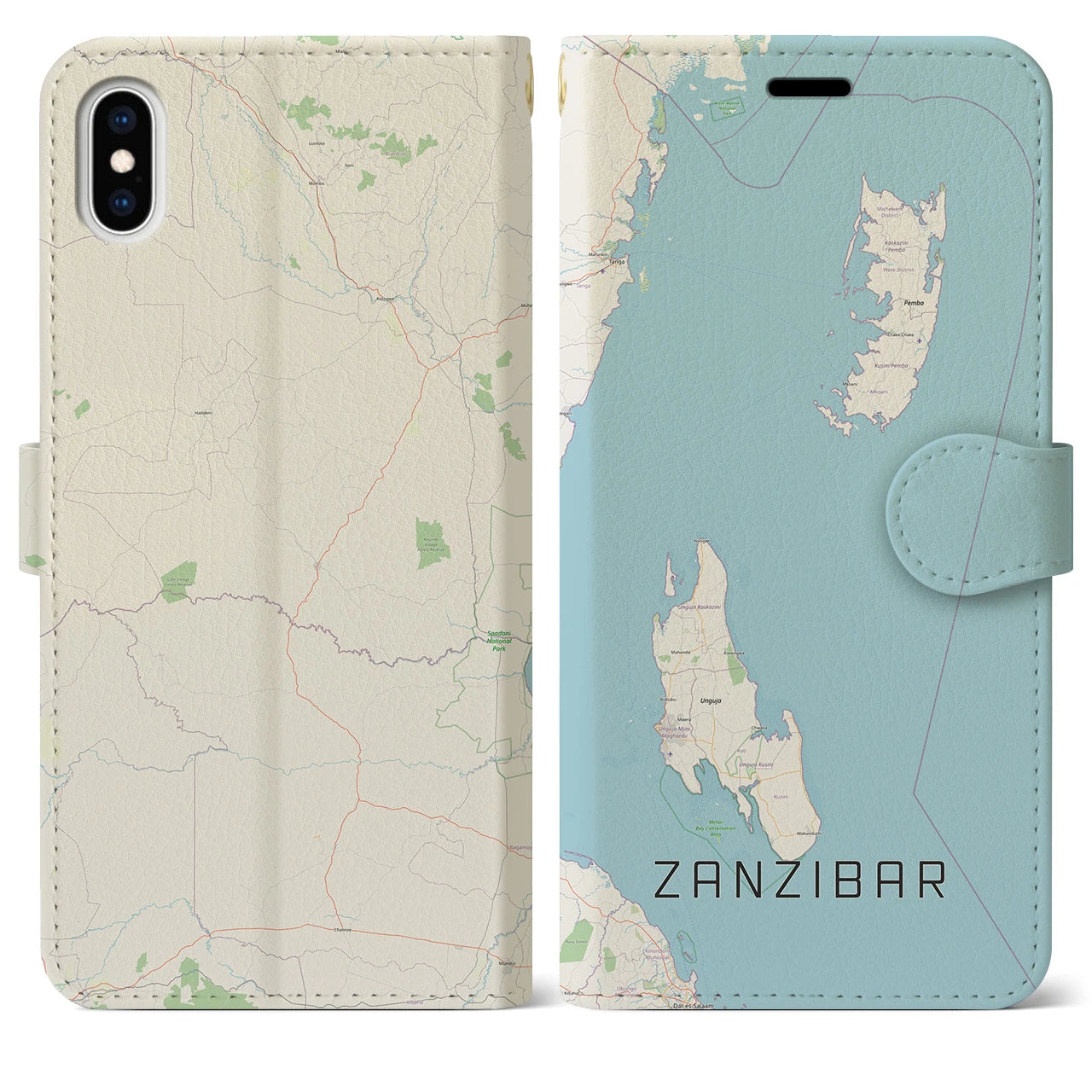 【ザンジバル(タンザニア)】地図柄iPhoneケース(手帳タイプ)ナチュラル・iPhone XS Max 用