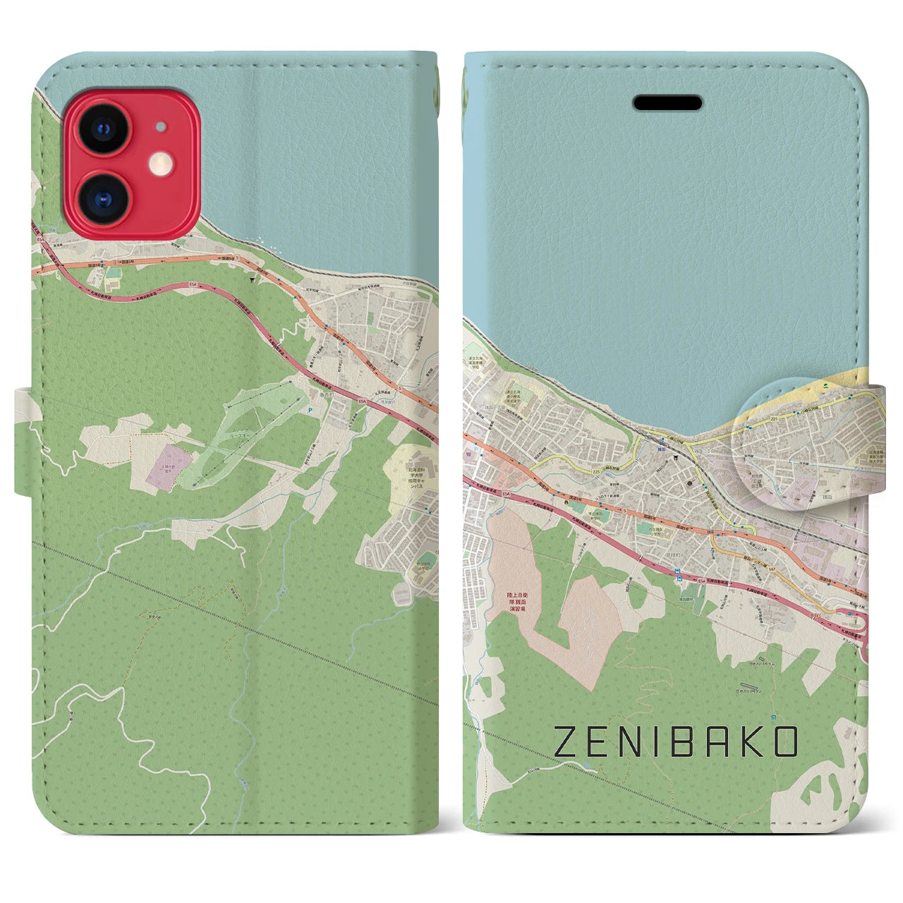 【銭函(北海道)】地図柄iPhoneケース(手帳タイプ)ナチュラル・iPhone 11 用