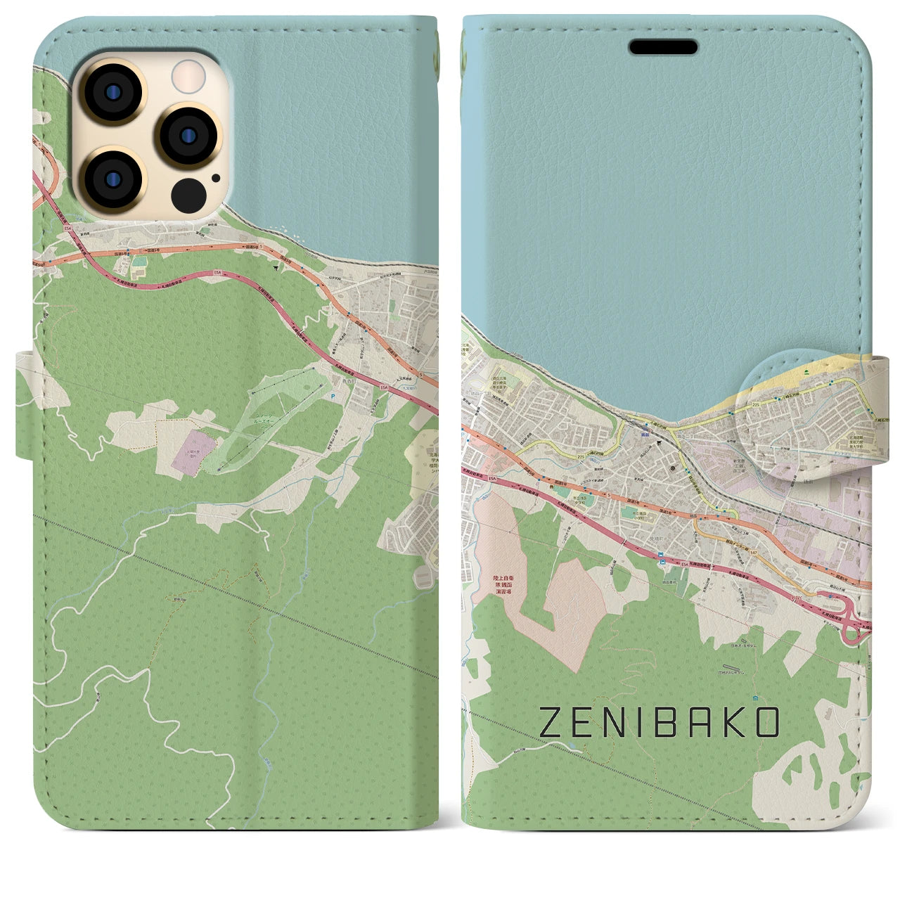 【銭函(北海道)】地図柄iPhoneケース(手帳タイプ)ナチュラル・iPhone 12 Pro Max 用