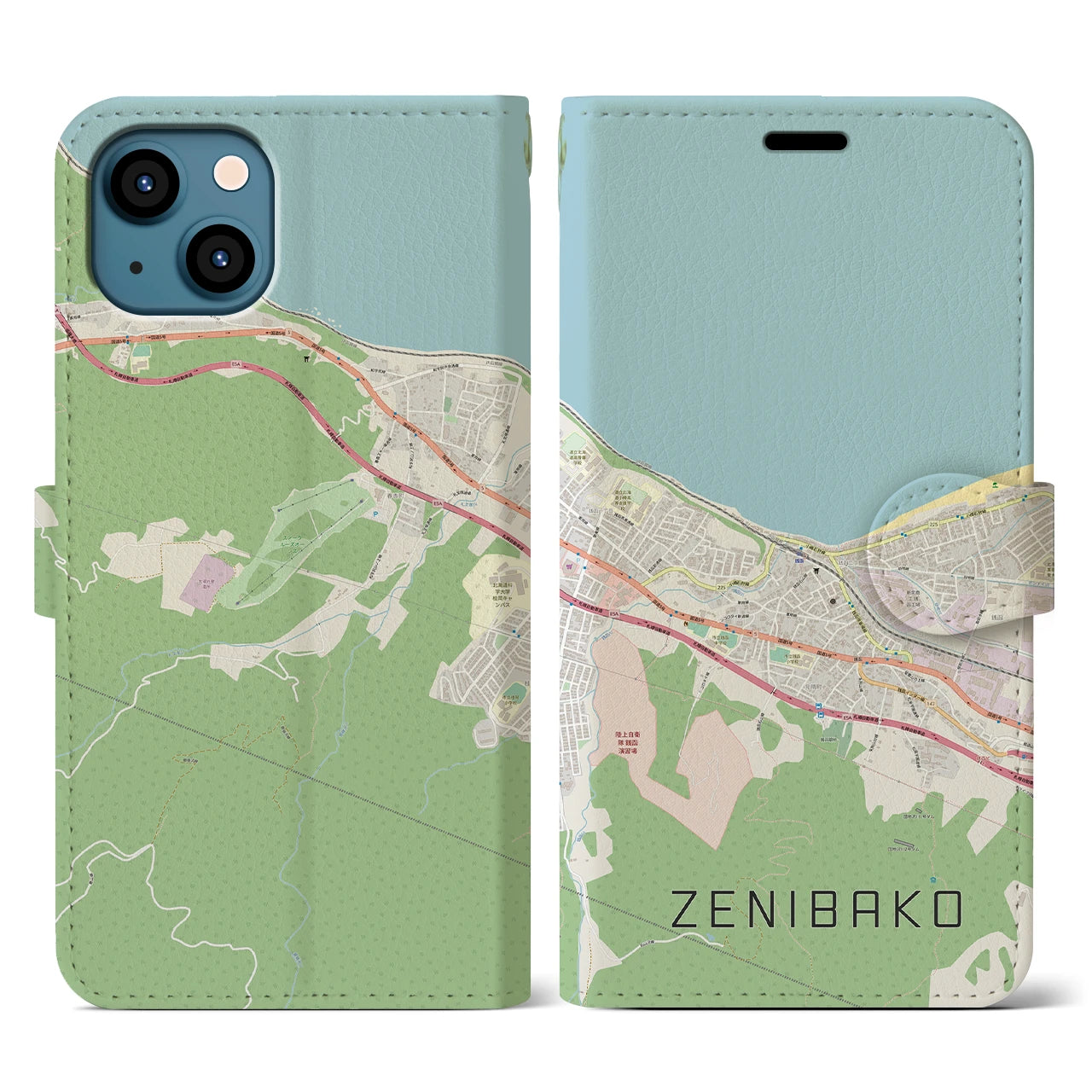 【銭函(北海道)】地図柄iPhoneケース(手帳タイプ)ナチュラル・iPhone 13 用