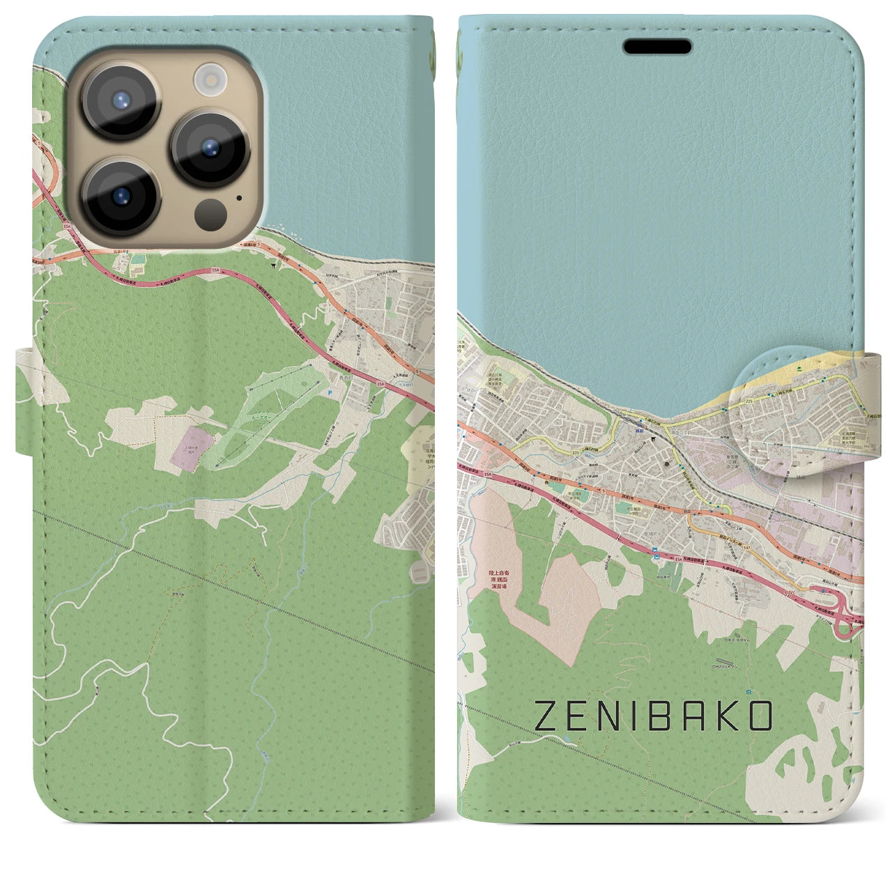【銭函(北海道)】地図柄iPhoneケース(手帳タイプ)ナチュラル・iPhone 14 Pro Max 用
