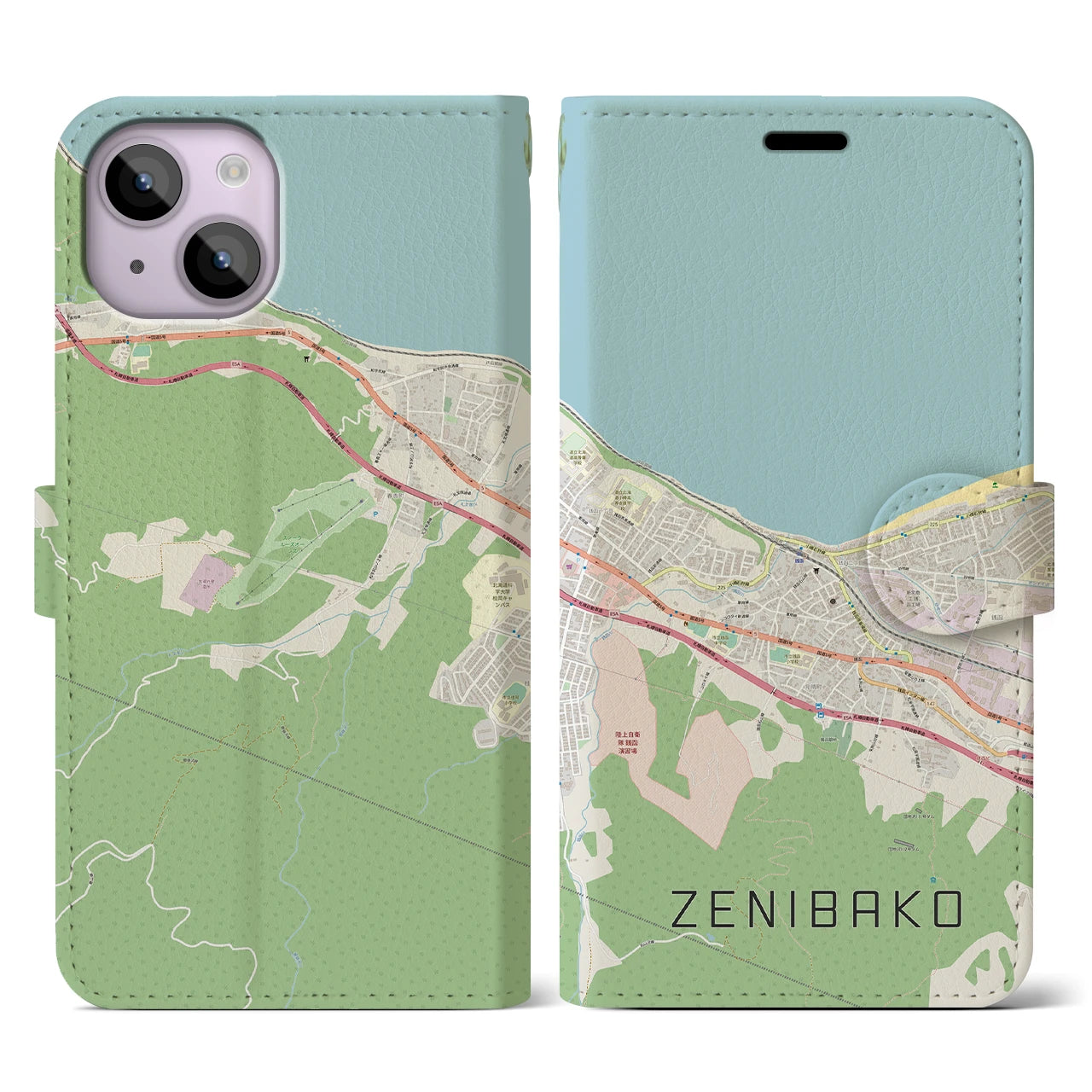 【銭函(北海道)】地図柄iPhoneケース(手帳タイプ)ナチュラル・iPhone 14 用