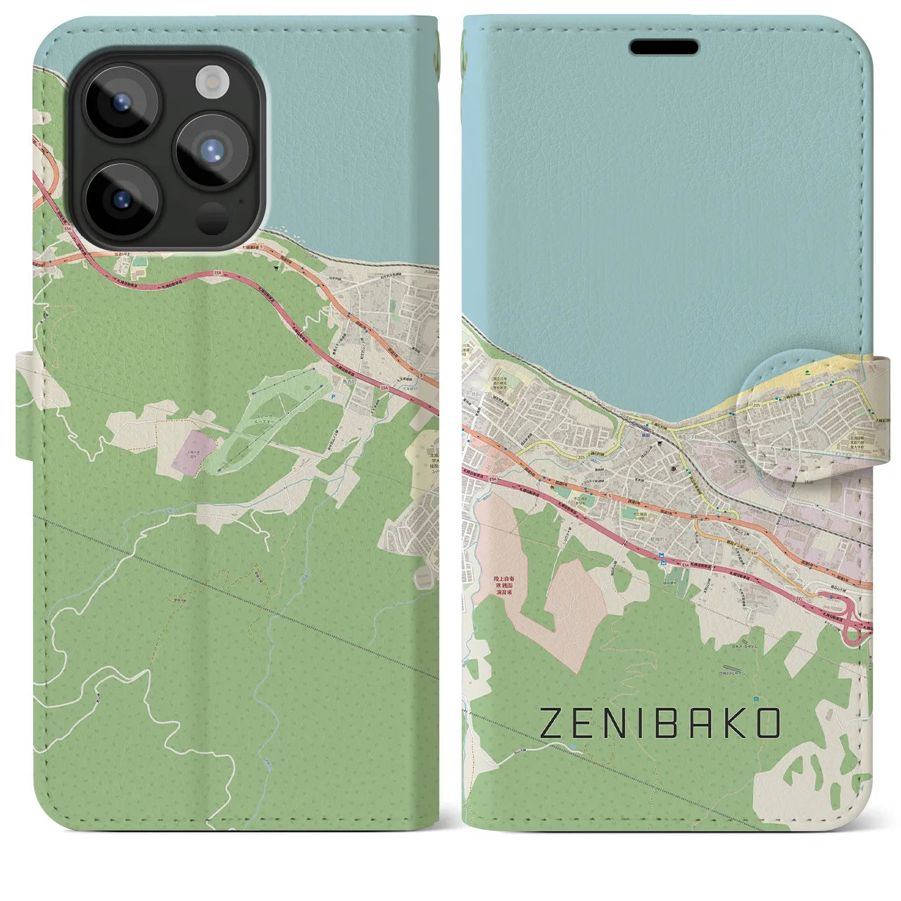 【銭函(北海道)】地図柄iPhoneケース(手帳タイプ)ナチュラル・iPhone 15 Pro Max 用