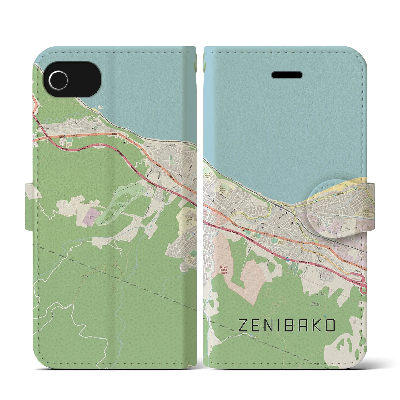 【銭函(北海道)】地図柄iPhoneケース(手帳タイプ)ナチュラル・iPhone SE(第3 / 第2世代) / 8 / 7 / 6s / 6 用