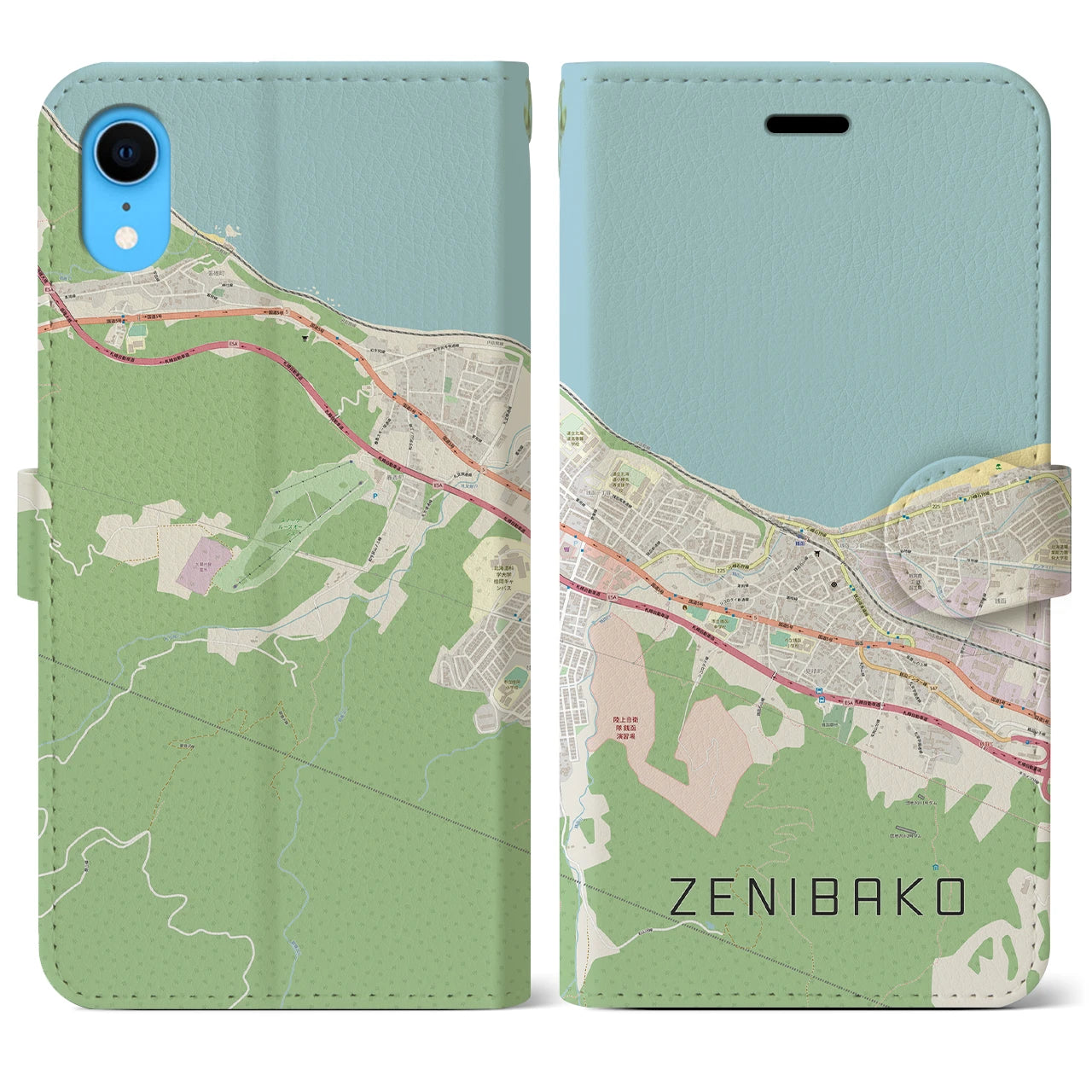 【銭函(北海道)】地図柄iPhoneケース(手帳タイプ)ナチュラル・iPhone XR 用