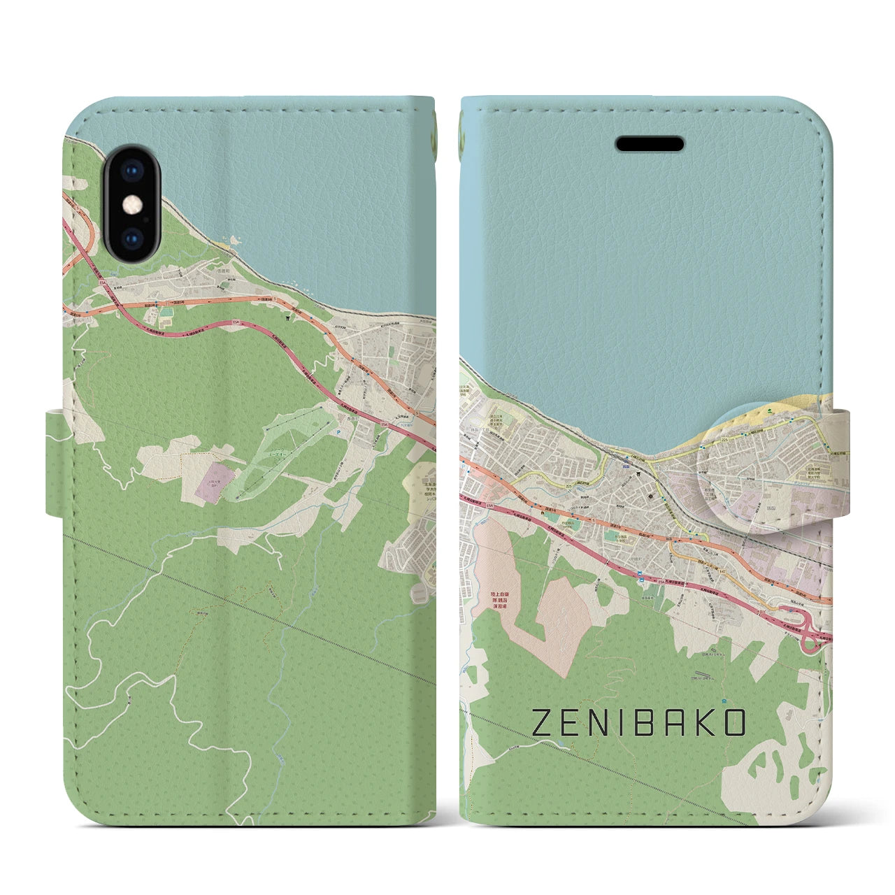 【銭函(北海道)】地図柄iPhoneケース(手帳タイプ)ナチュラル・iPhone XS / X 用