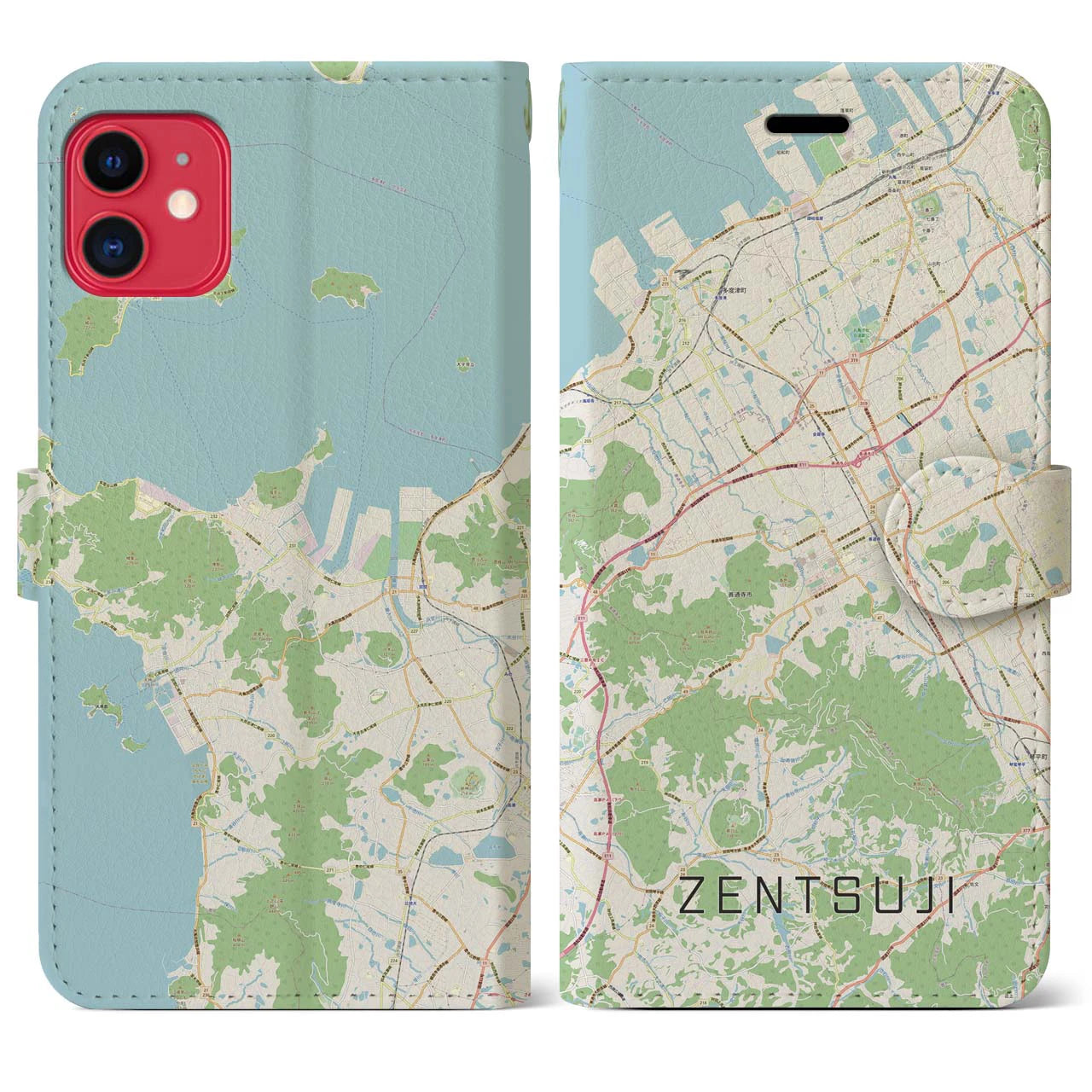 【善通寺(香川県)】地図柄iPhoneケース(手帳タイプ)ナチュラル・iPhone 11 用