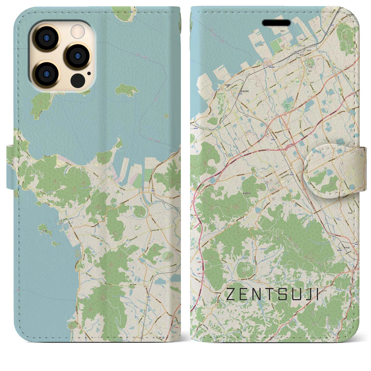 【善通寺(香川県)】地図柄iPhoneケース(手帳タイプ)ナチュラル・iPhone 12 Pro Max 用