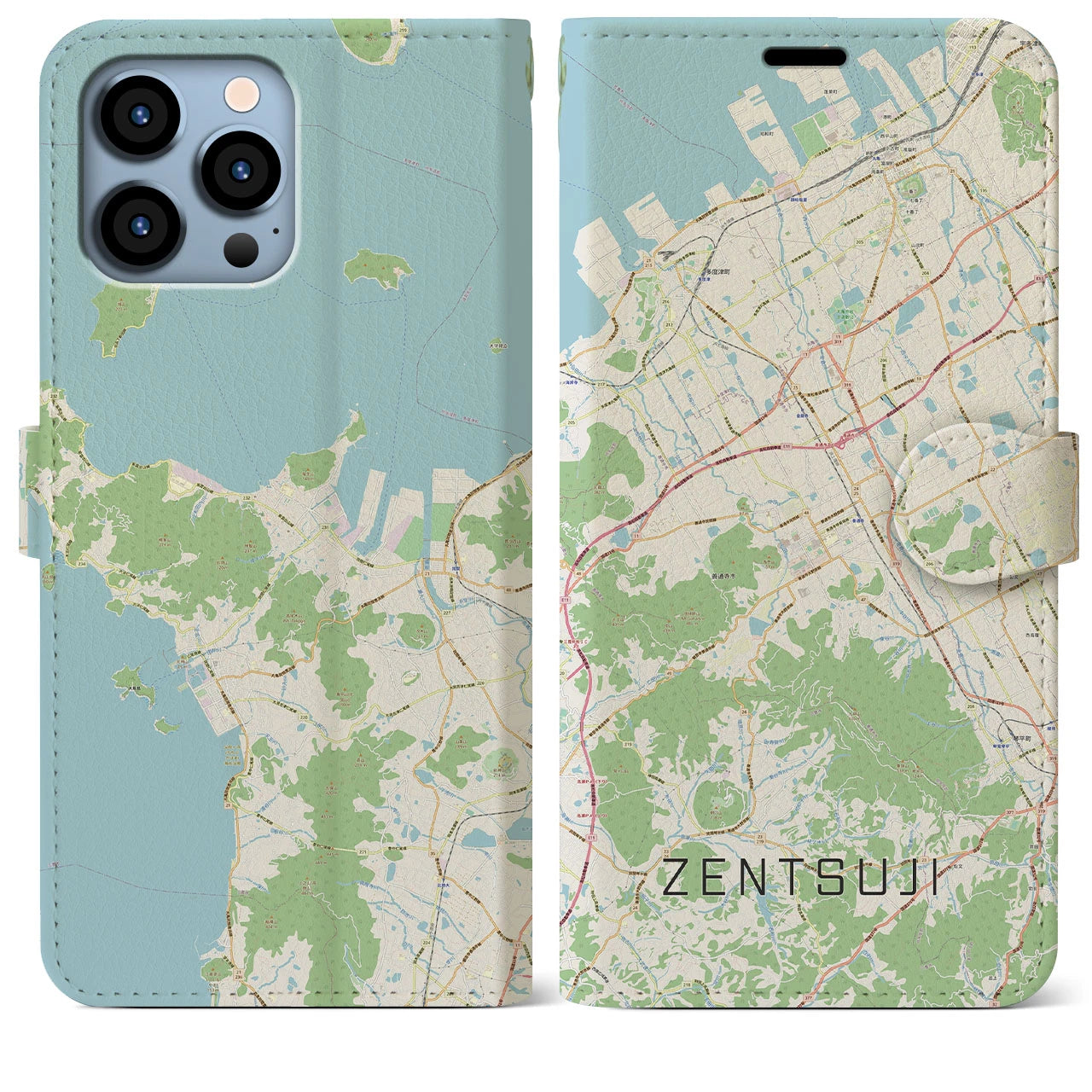 【善通寺(香川県)】地図柄iPhoneケース(手帳タイプ)ナチュラル・iPhone 13 Pro Max 用