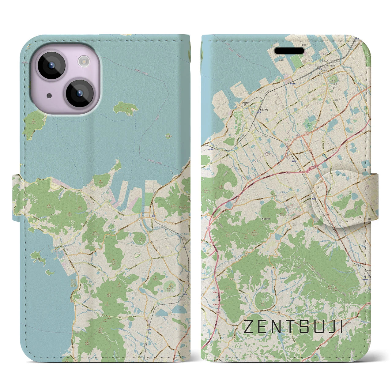 【善通寺(香川県)】地図柄iPhoneケース(手帳タイプ)ナチュラル・iPhone 14 用