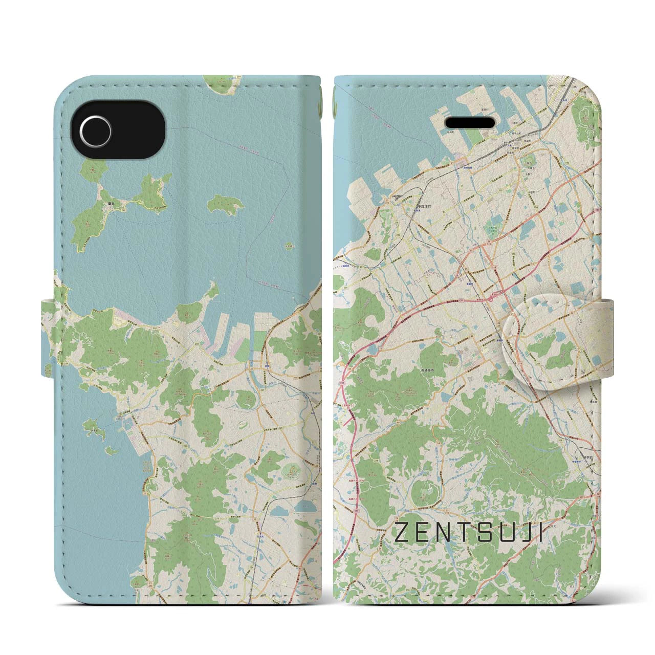 【善通寺(香川県)】地図柄iPhoneケース(手帳タイプ)ナチュラル・iPhone SE(第3 / 第2世代) / 8 / 7 / 6s / 6 用