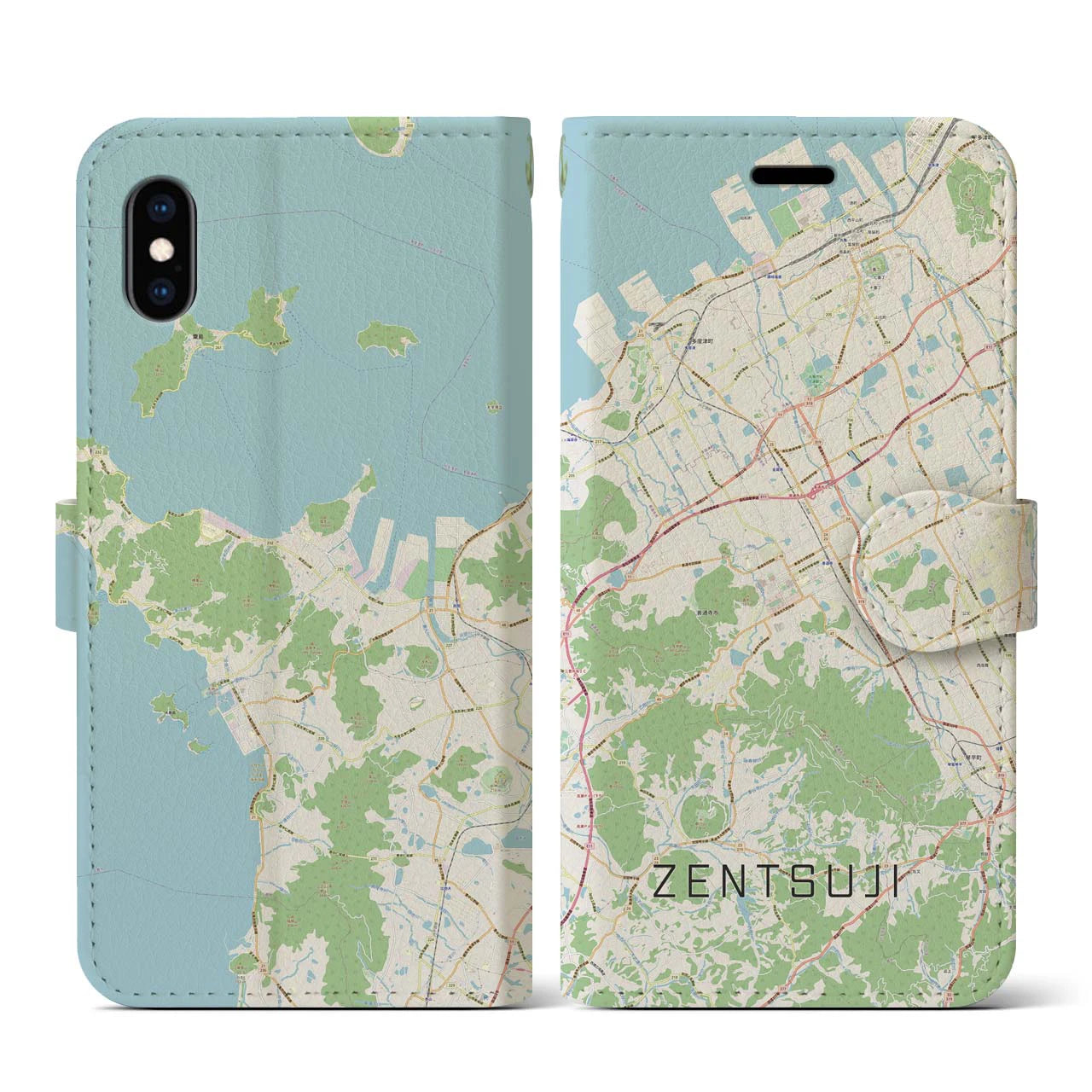 【善通寺(香川県)】地図柄iPhoneケース(手帳タイプ)ナチュラル・iPhone XS / X 用
