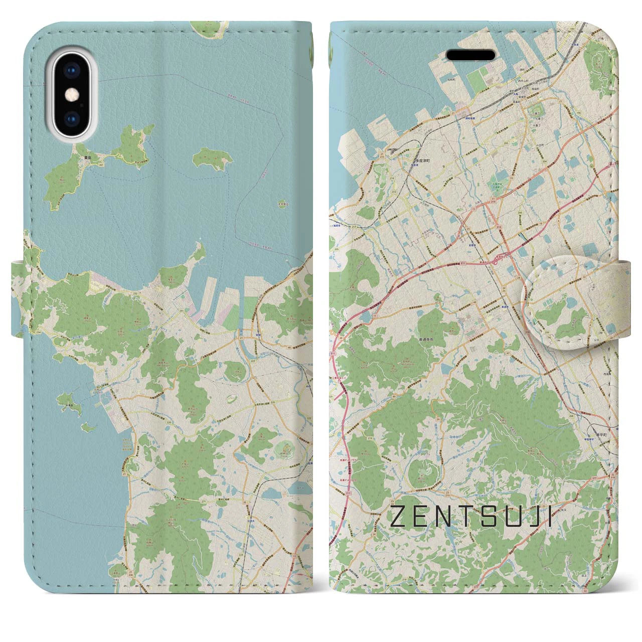 【善通寺(香川県)】地図柄iPhoneケース(手帳タイプ)ナチュラル・iPhone XS Max 用