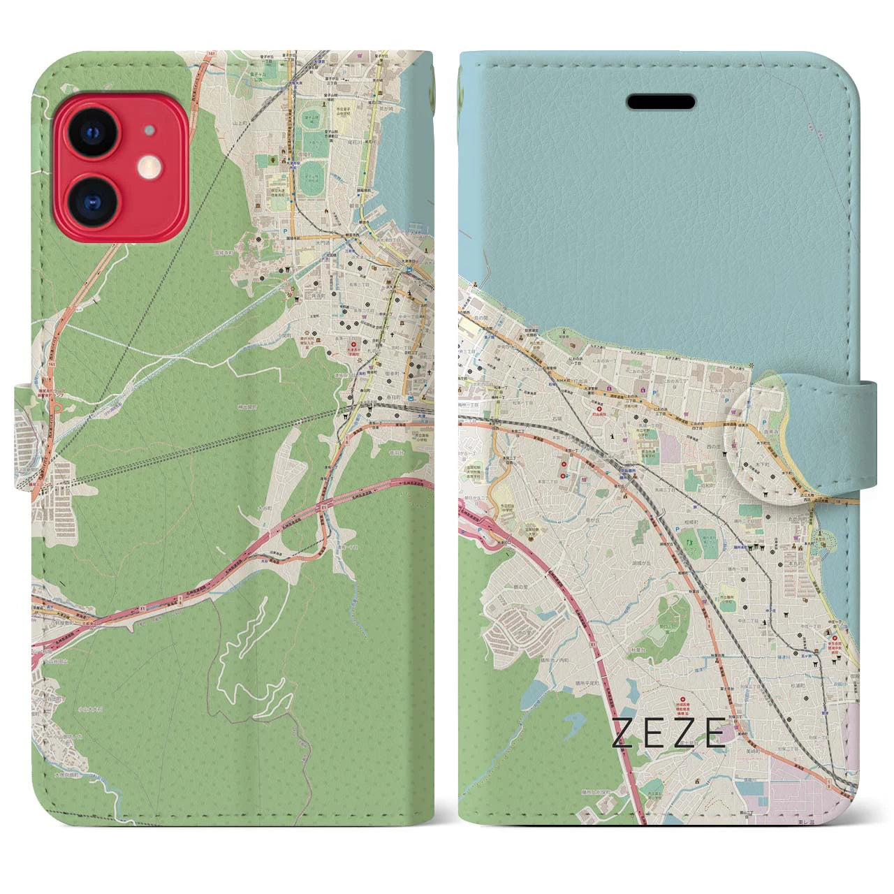 【膳所(滋賀県)】地図柄iPhoneケース(手帳タイプ)ナチュラル・iPhone 11 用