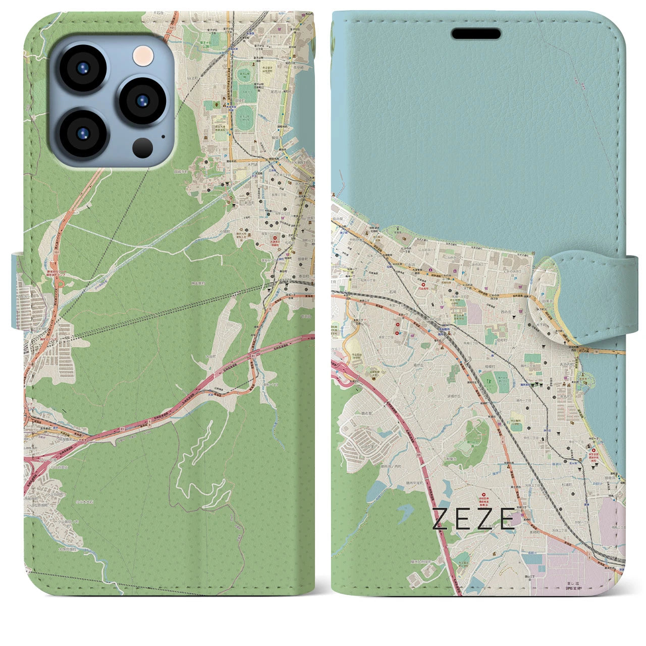 【膳所(滋賀県)】地図柄iPhoneケース(手帳タイプ)ナチュラル・iPhone 13 Pro Max 用