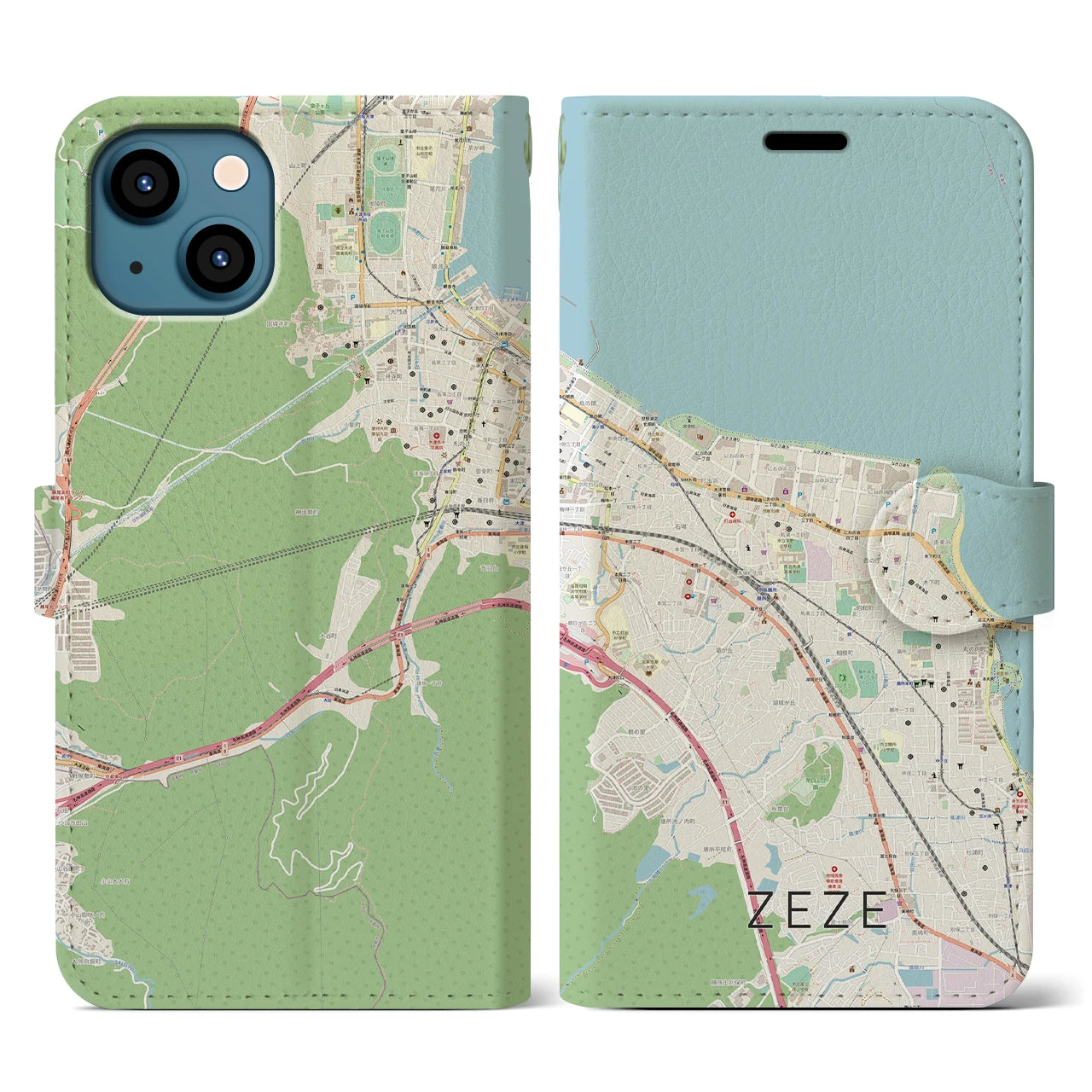 【膳所(滋賀県)】地図柄iPhoneケース(手帳タイプ)ナチュラル・iPhone 13 用