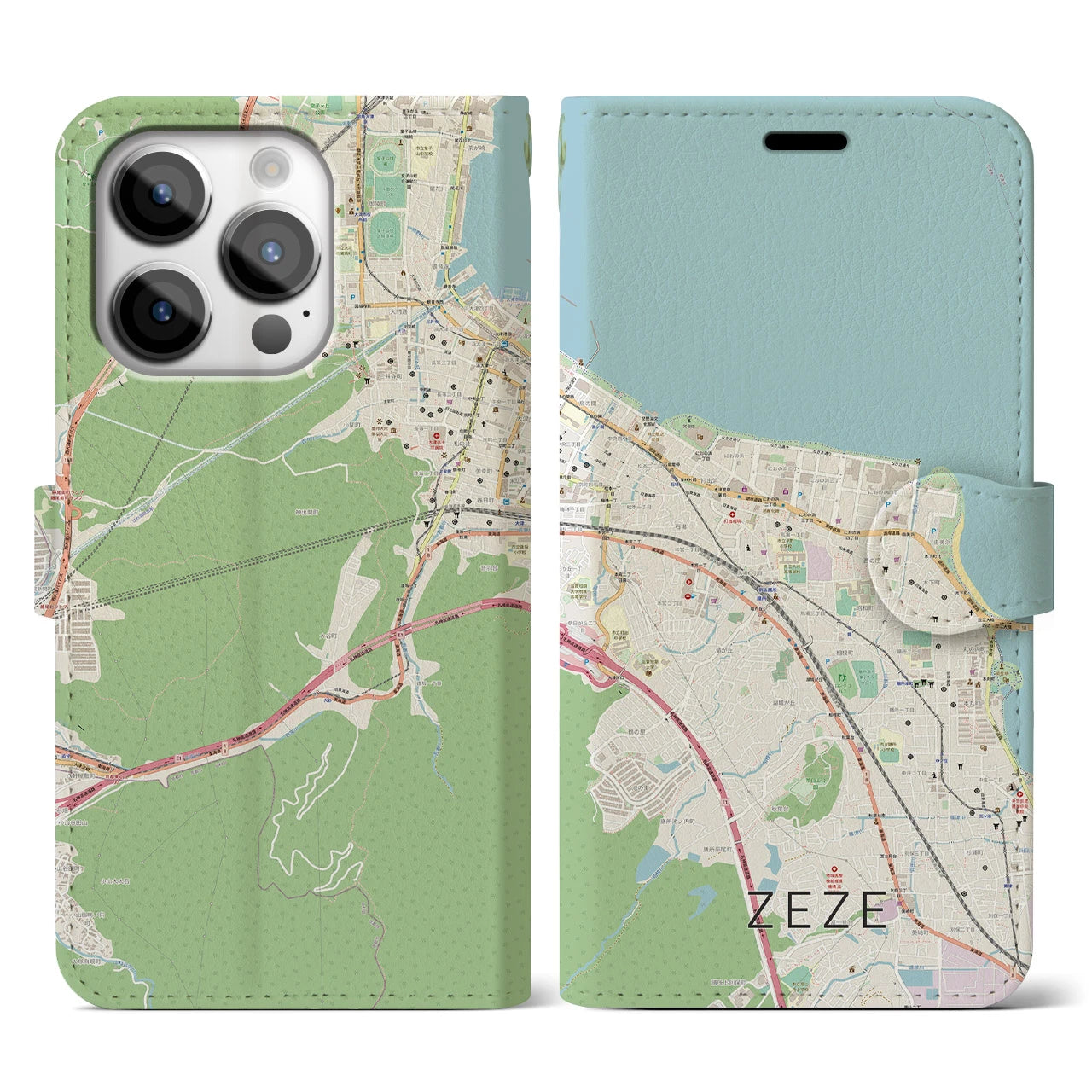 【膳所(滋賀県)】地図柄iPhoneケース(手帳タイプ)ナチュラル・iPhone 14 Pro 用