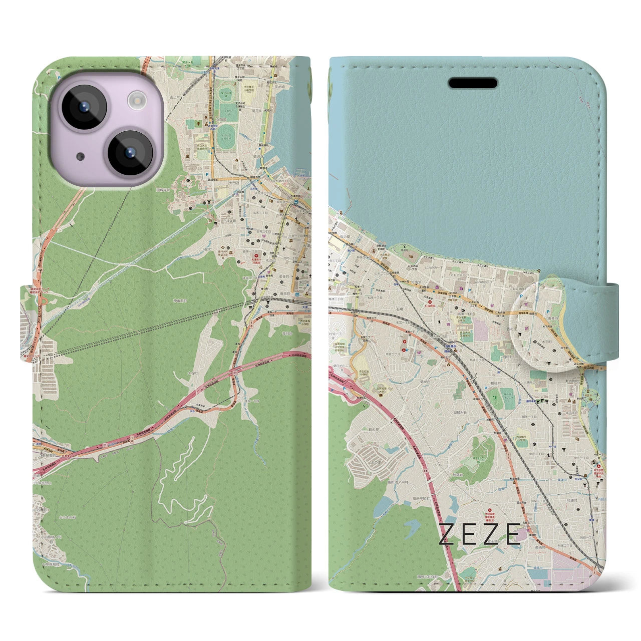 【膳所(滋賀県)】地図柄iPhoneケース(手帳タイプ)ナチュラル・iPhone 14 用
