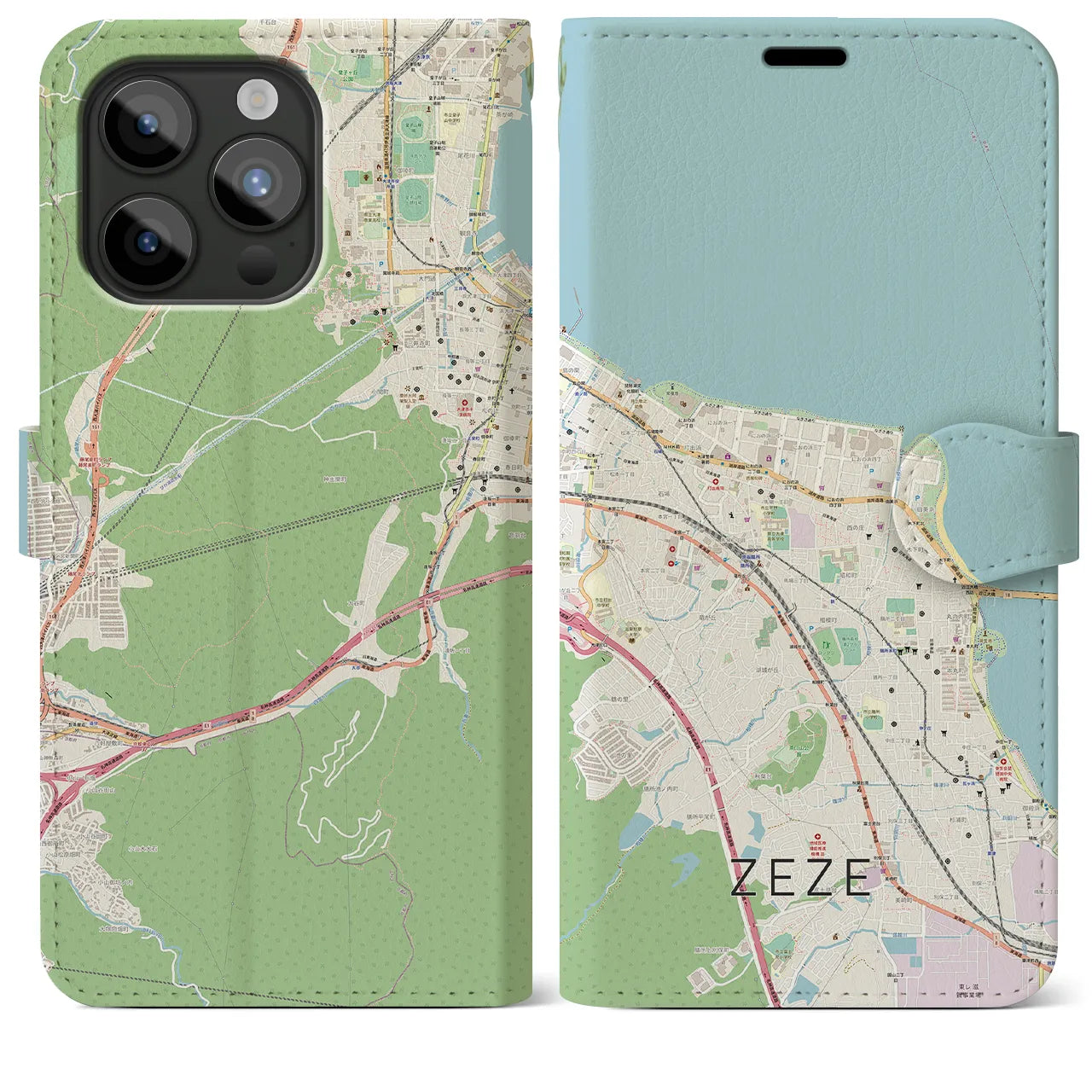 【膳所(滋賀県)】地図柄iPhoneケース(手帳タイプ)ナチュラル・iPhone 15 Pro Max 用