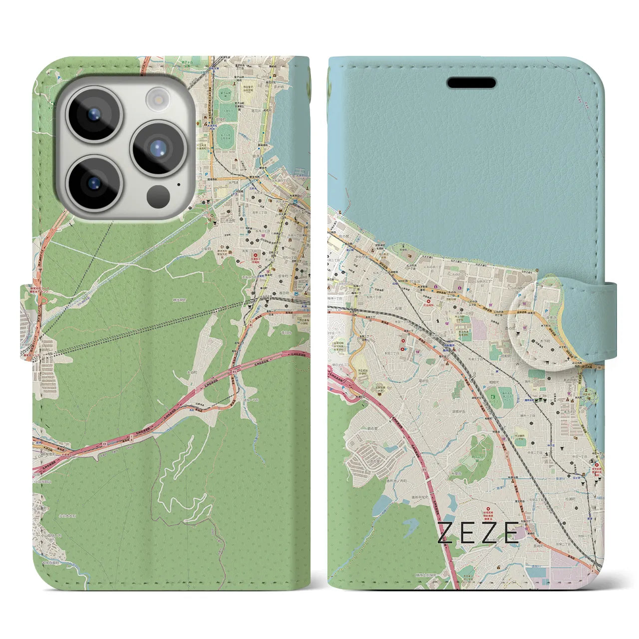 【膳所(滋賀県)】地図柄iPhoneケース(手帳タイプ)ナチュラル・iPhone 15 Pro 用