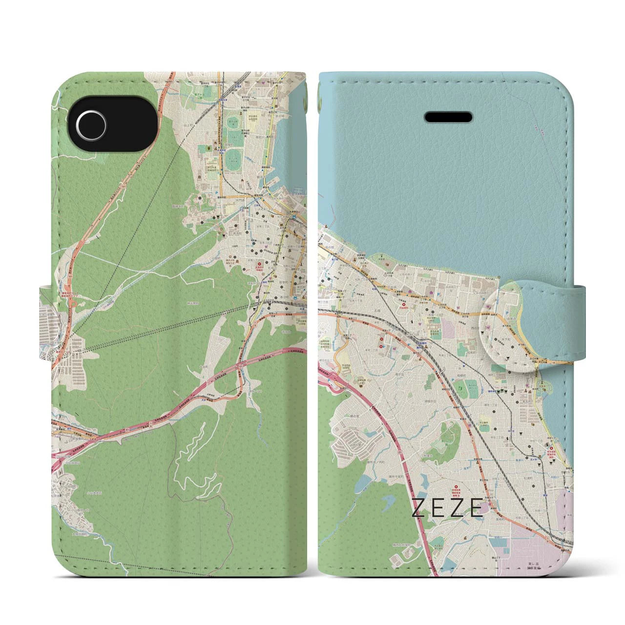 【膳所(滋賀県)】地図柄iPhoneケース(手帳タイプ)ナチュラル・iPhone SE(第3 / 第2世代) / 8 / 7 / 6s / 6 用