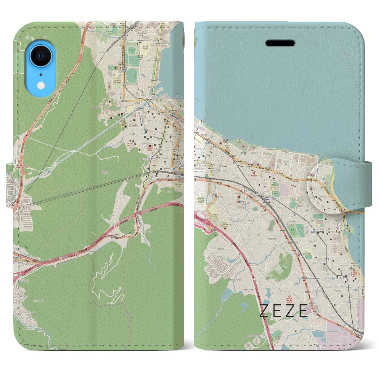 【膳所(滋賀県)】地図柄iPhoneケース(手帳タイプ)ナチュラル・iPhone XR 用