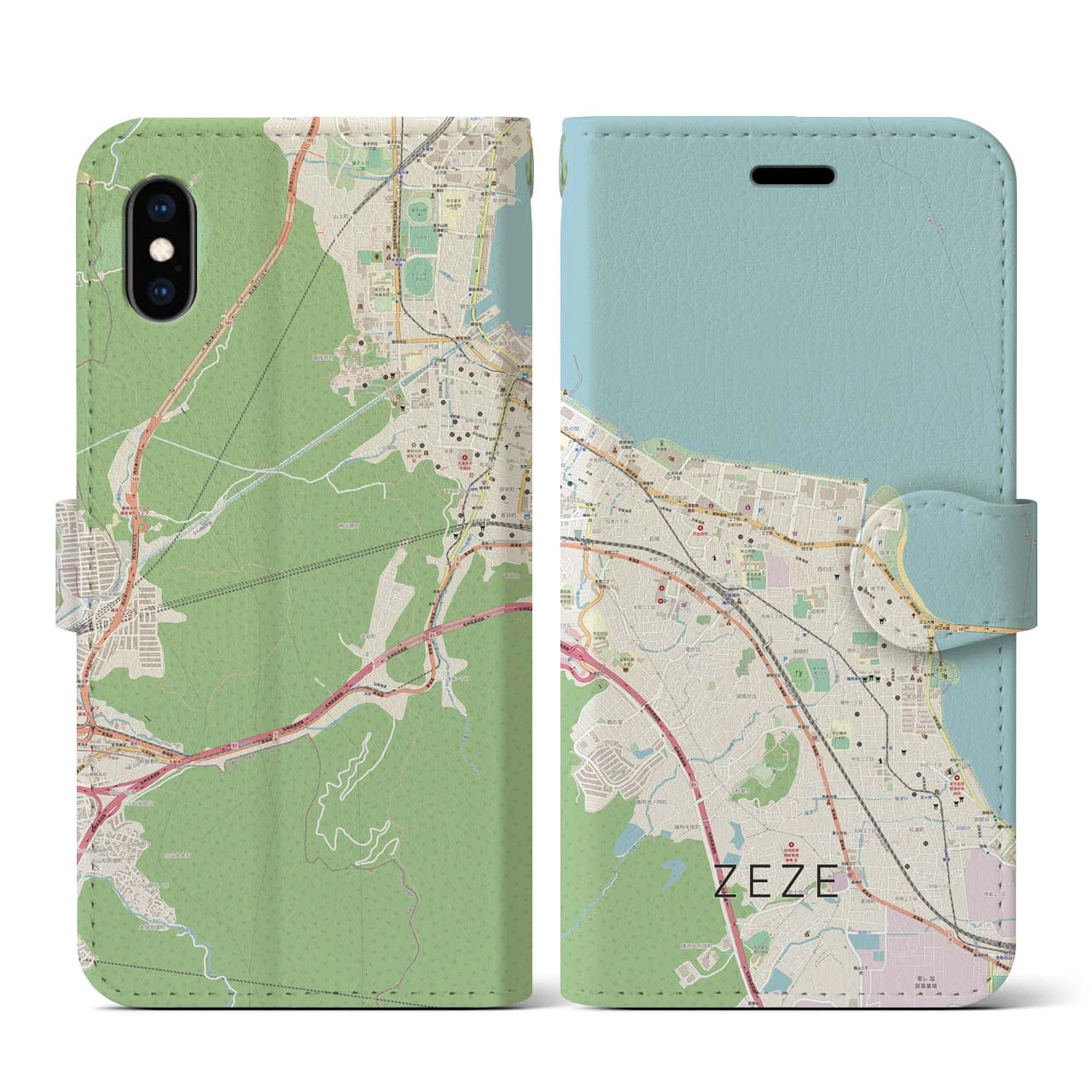 【膳所(滋賀県)】地図柄iPhoneケース(手帳タイプ)ナチュラル・iPhone XS / X 用